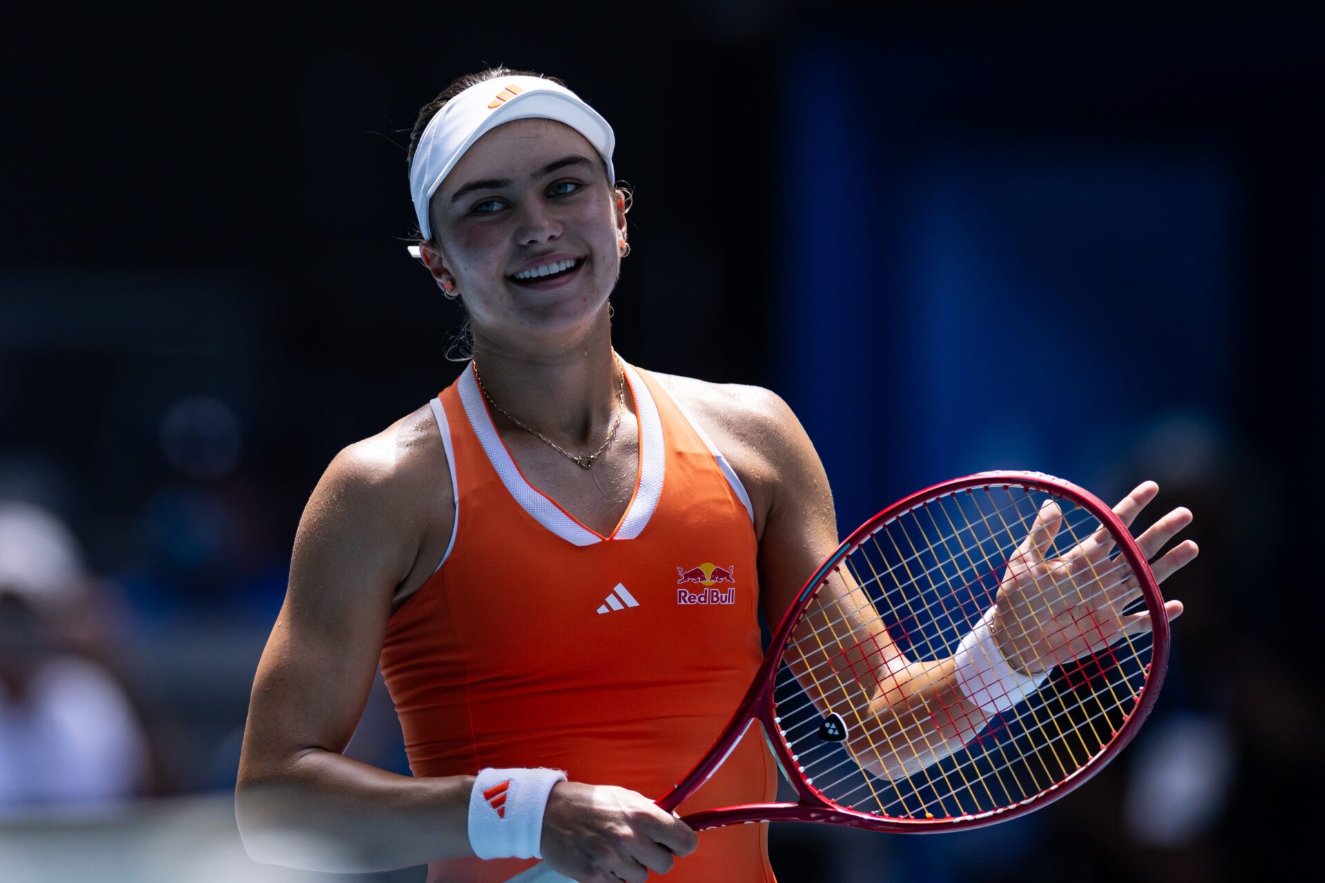Iva Jovic of United States in action against Yulia Putintseva of Kazakhstan in the fourth round of the womens singles at the Australian Open at John Cain Arena in Melbourne Park.
