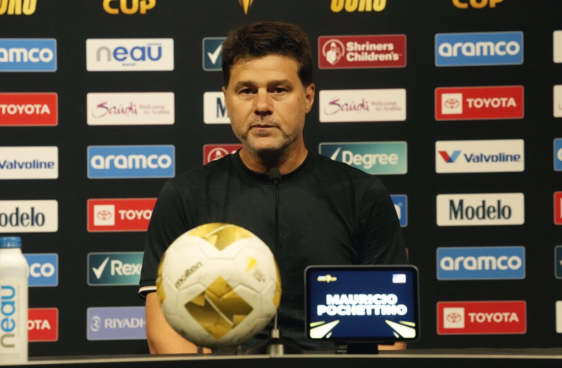 United States of America head coach Mauricio Pochettino speaks in a press conference after defeating Saudi Arabia in a group stage match of the 2025 Gold Cup at Q2 Stadium.