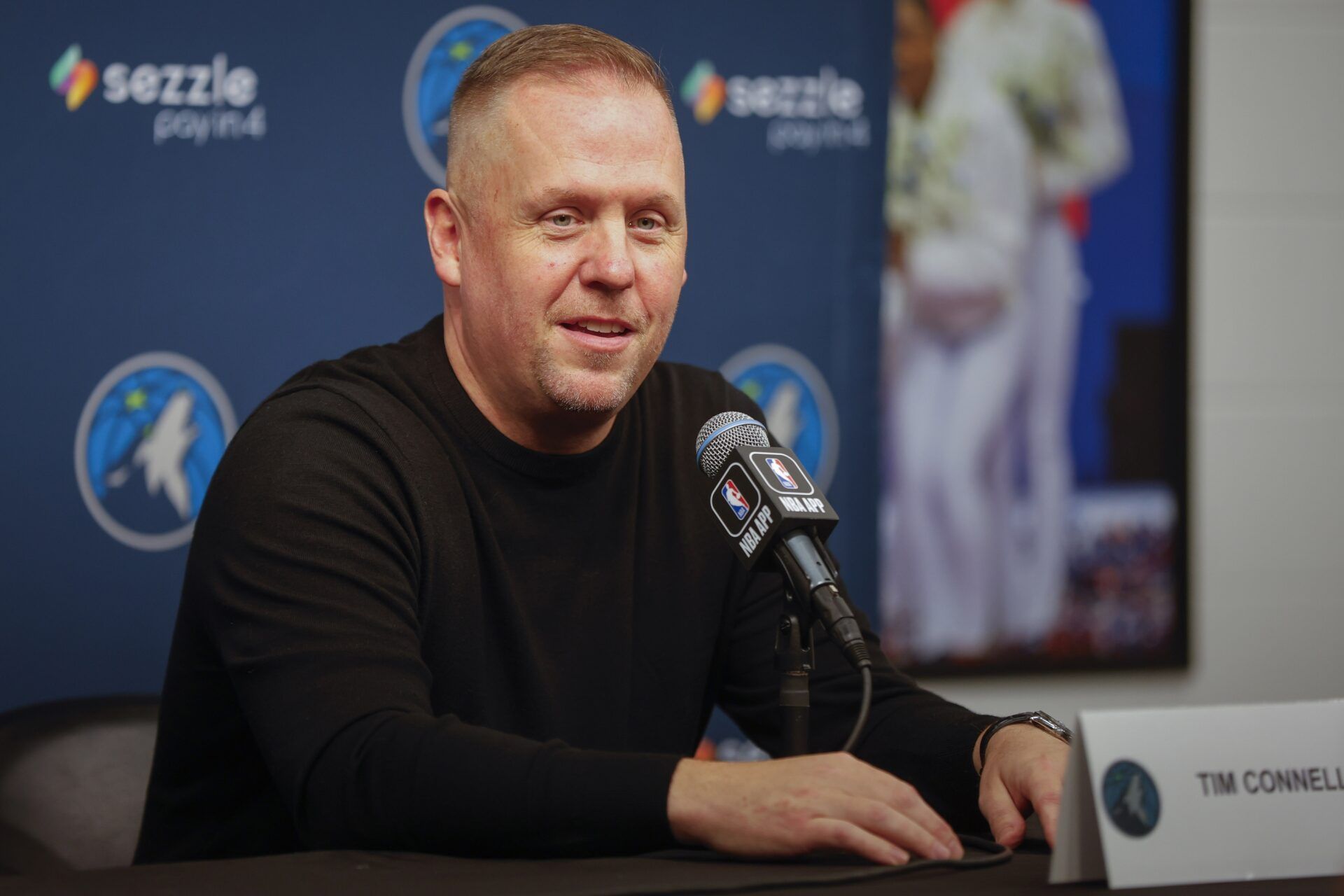Minnesota Timberwolves president of basketball operations Tim Connelly speaks to the media during media day at Target Center.
