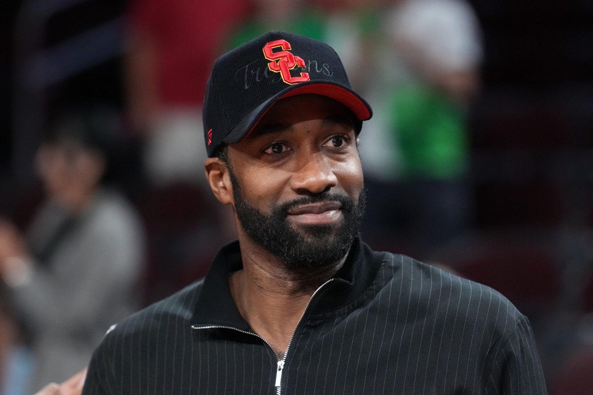 Gilbert Arenas attends the game between the Rutgers Scarlet Knights and the Southern California Trojans at Galen Center.