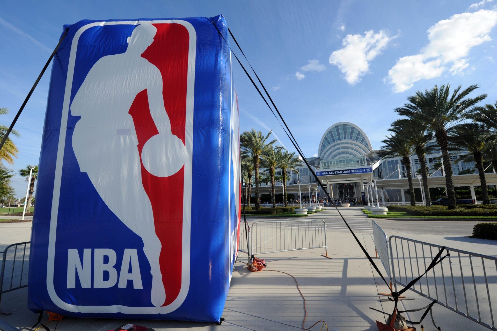 NBA logo outside the Orange County Convention Center prior to the 2012 NBA All-Star Celebrity Game.