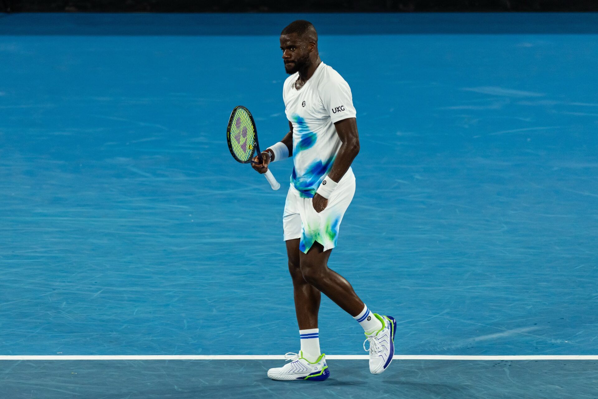 Frances Tiafoe of United States in action against Francisco Comesana of Argentina in the second round of the mens singles at the Australian Open at Margaret Court Arena in Melbourne Park.