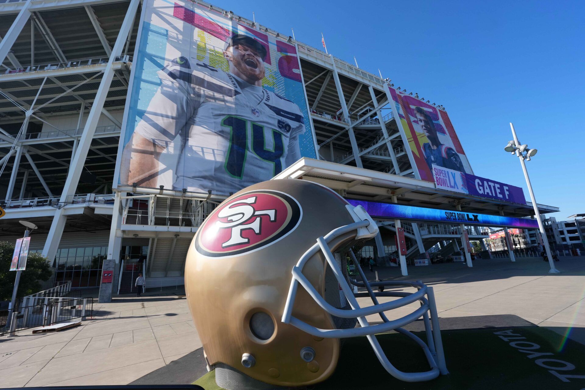A large San Francisco 49ers helmet at Levi's Stadium.
