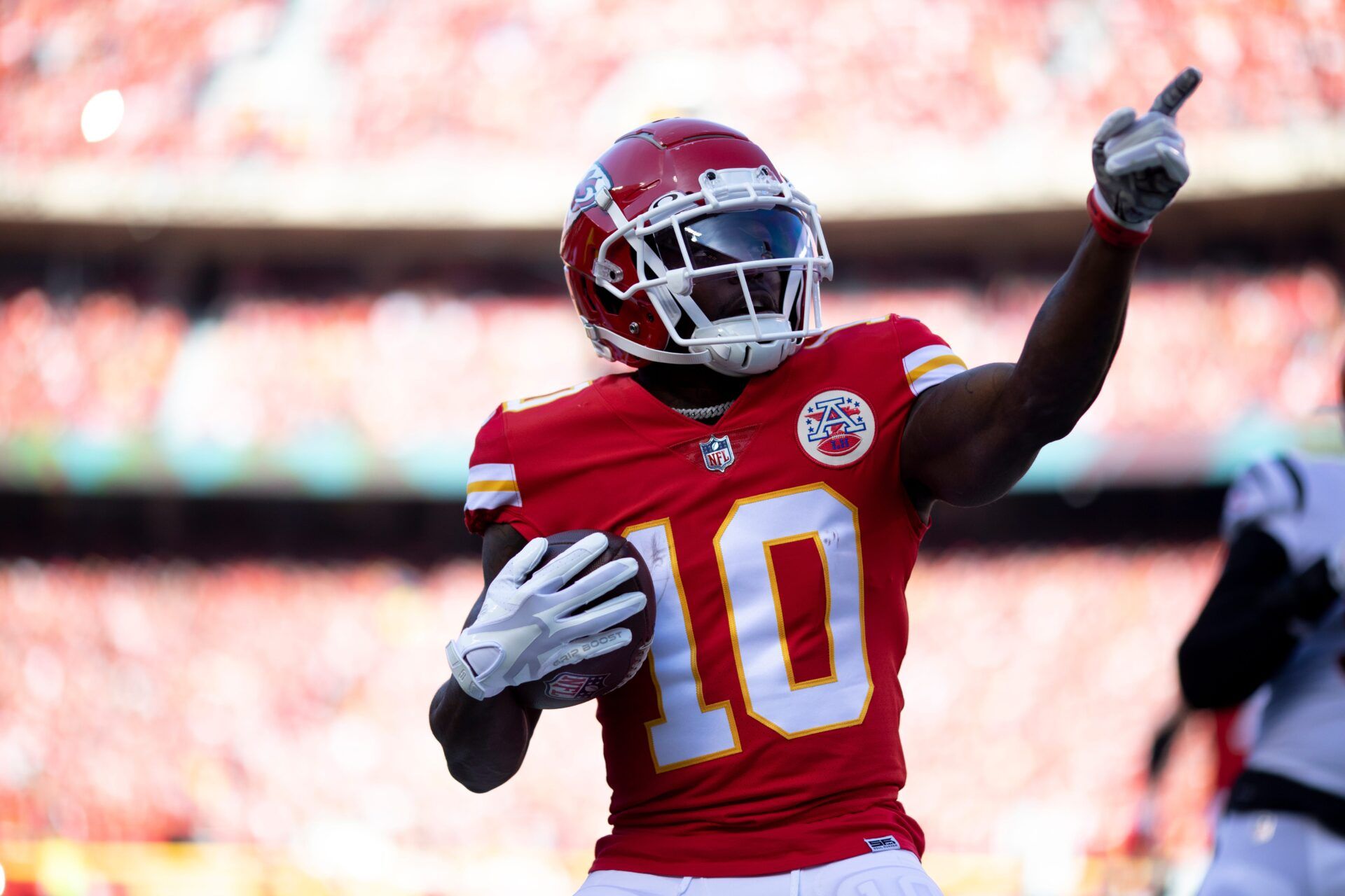 Kansas City Chiefs wide receiver Tyreek Hill (10) celebrates after a first down catch in the first quarter during the AFC championship NFL football game, Sunday, Jan. 30, 2022, at GEHA Field at Arrowhead Stadium in Kansas City, Mo.

Cincinnati Bengals At Kansas City Chiefs Jan 30 Afc Championship 54