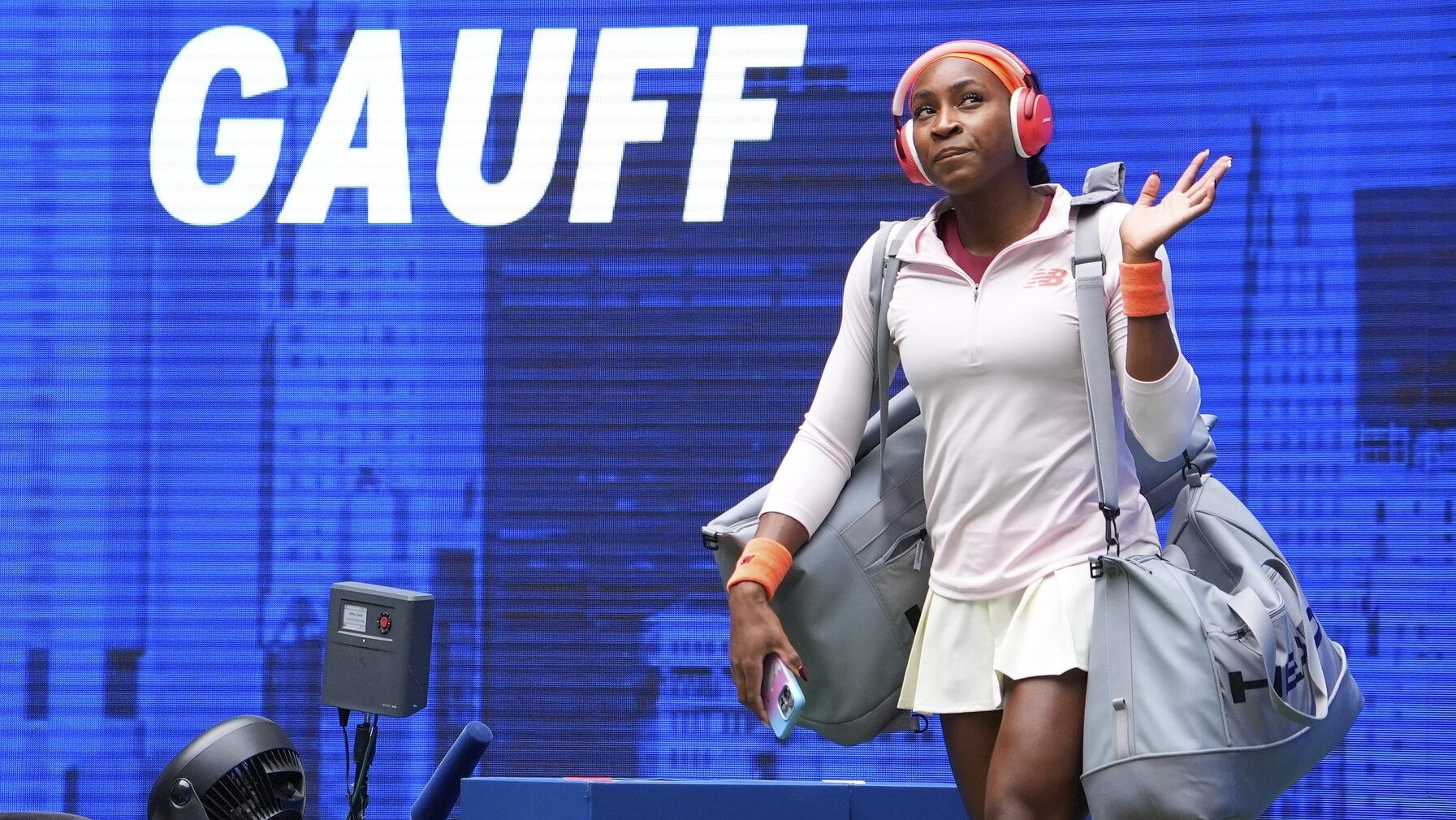 Coco Gauff (USA) enters to play Naomi Osaka (JPN) (not pictured) on day nine of the 2025 U.S. Open tennis tournament at the USTA Billie Jean King National Tennis Center.