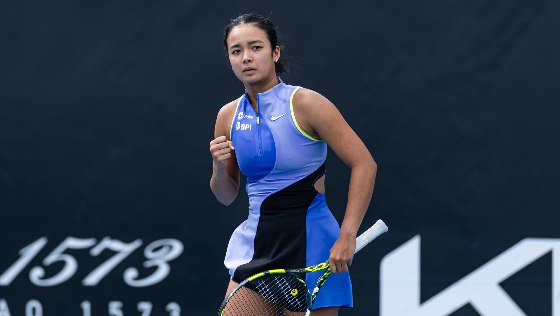 Alexandra Eala of Philippines in action against Alycia Parks of United States in the first round of the women’s singles at the Australian Open at Melbourne Park.