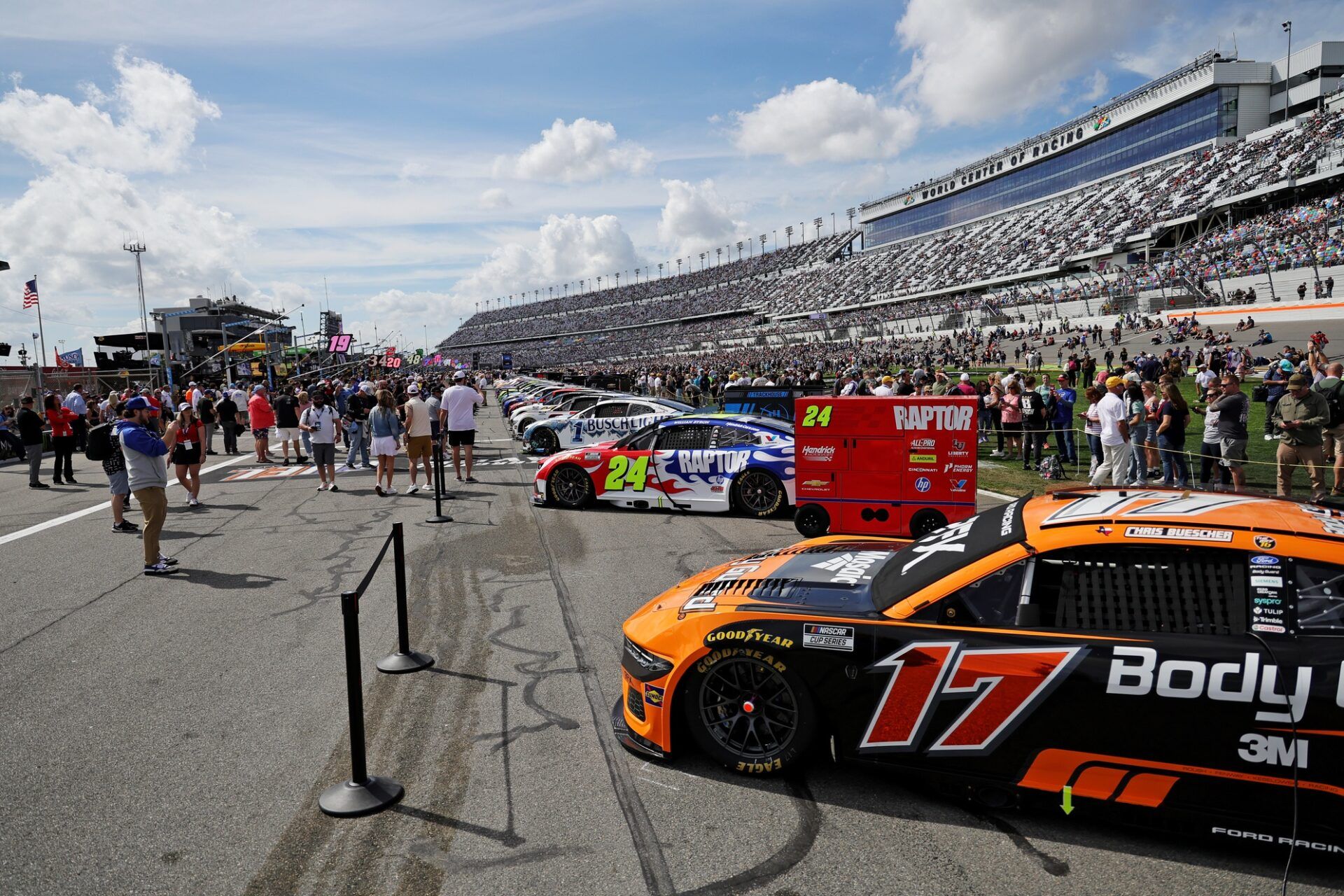 A general view of pitroad during the fan experiance before the 68th running of the Daytona 500 at Daytona International Speedway.