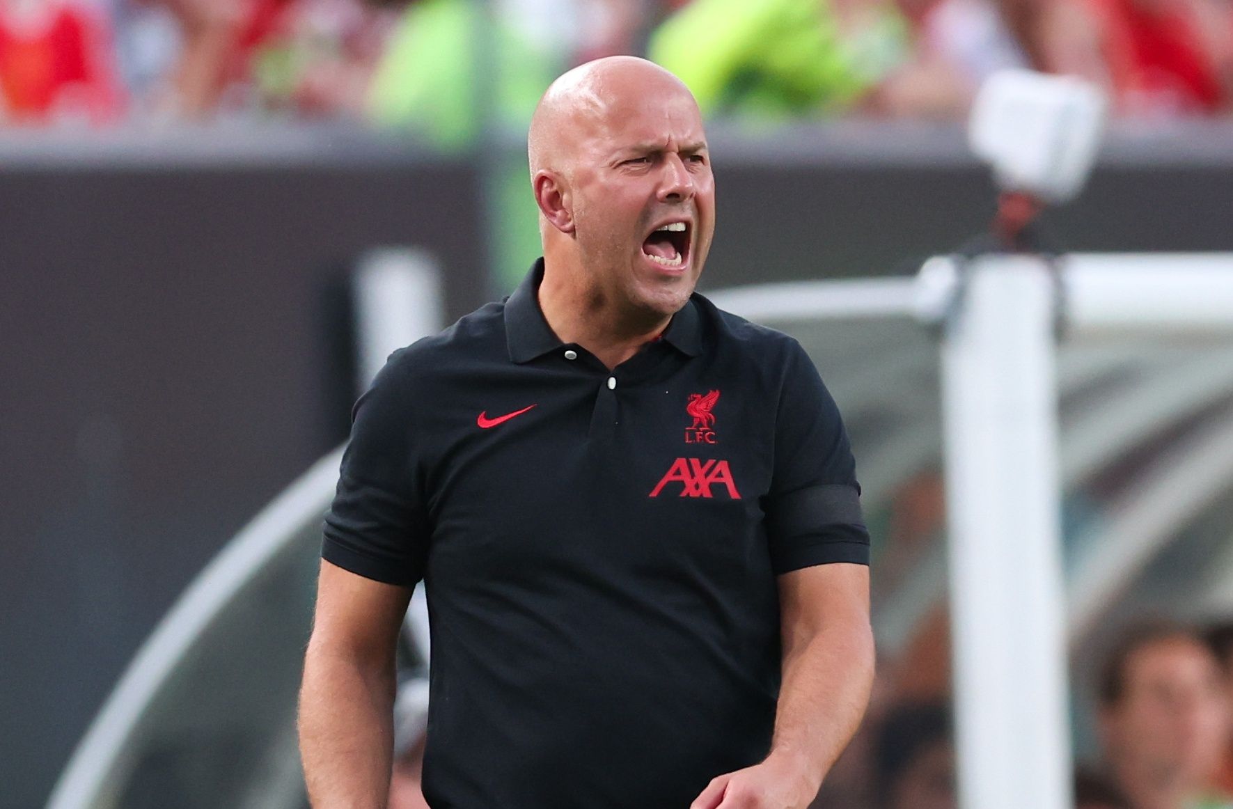 Liverpool manager Arne Slot reacts during the first half against Arsenal at Lincoln Financial Field.