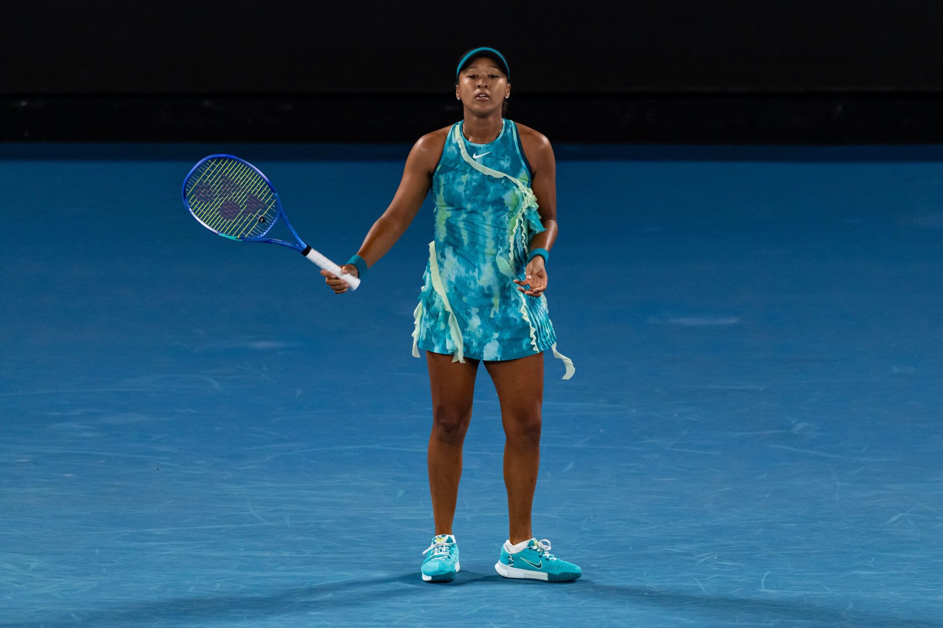 Naomi Osaka of Japan in action against Antonia Ruzic of Croatia in the first round of the womens singles at the Australian Open at Rod Laver Arena in Melbourne Park.