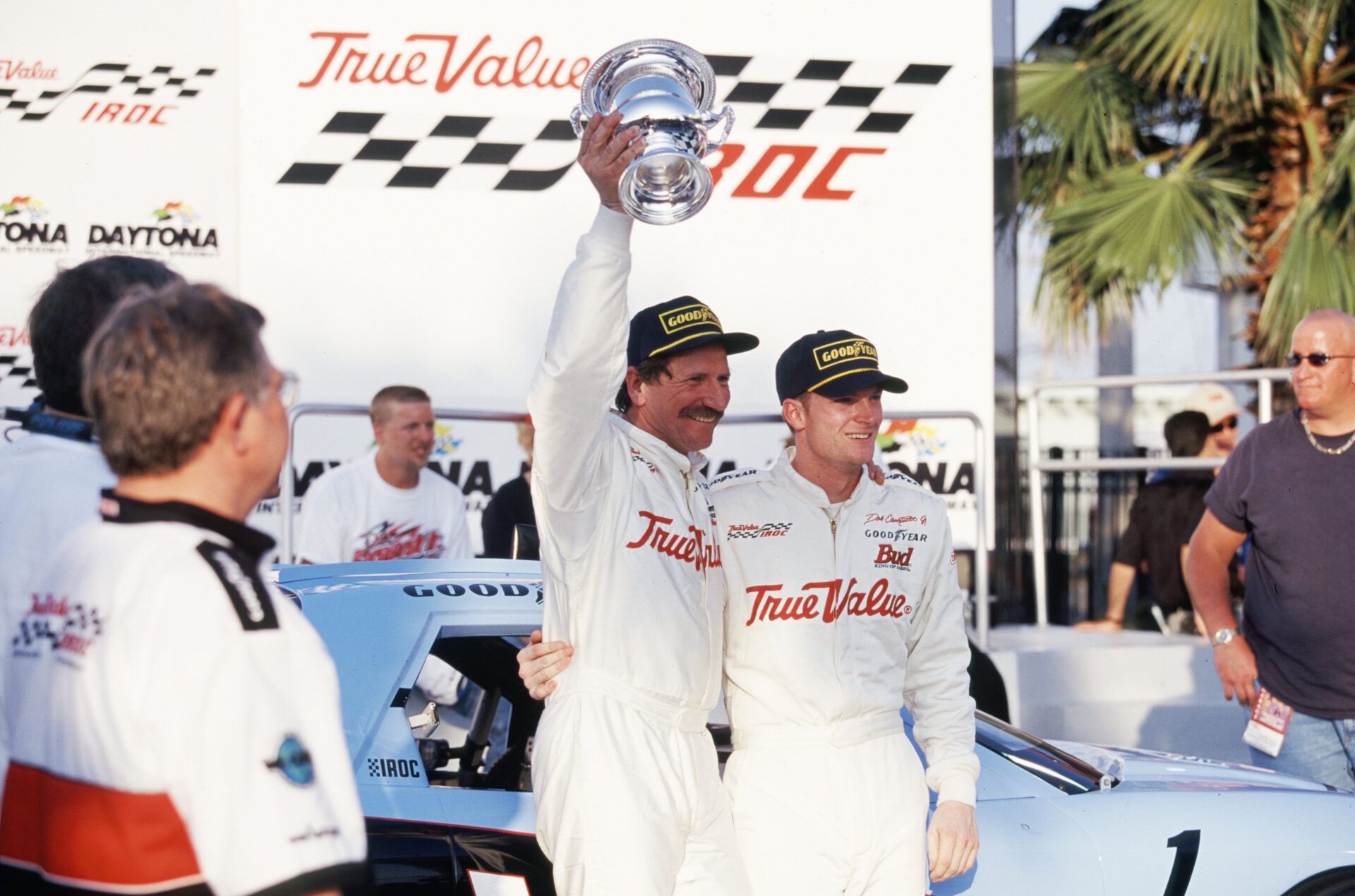 Unknown Date; Daytona, FL, USA; FILE PHOTO; NASCAR driver Dale Earnhardt Sr and Dale Earnhardt Jr in victory lane after Earnhardt Sr. won the IROC race at Daytona International Speedway.