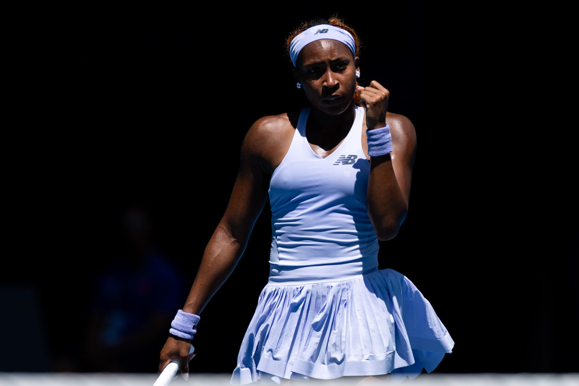 Coco Gauff of United States in action against Kamilla Rakhimova of Uzbekistan in the first round of the women’s singles at the Australian Open at Rod Laver Arena in Melbourne Park.