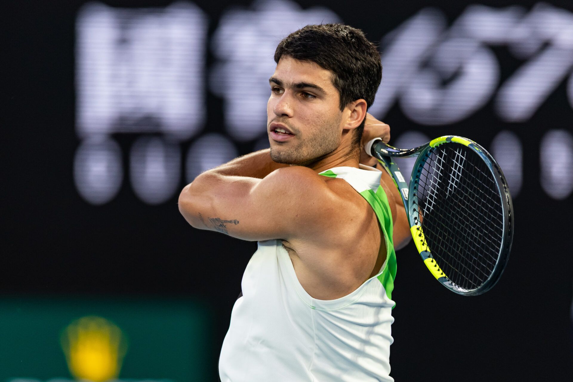 Carlos Alcaraz appeared to be irate with the chair umpire over a time violation given to him during his Qatar Open match on Thursday. Credit: Mike Frey-Imagn Images
