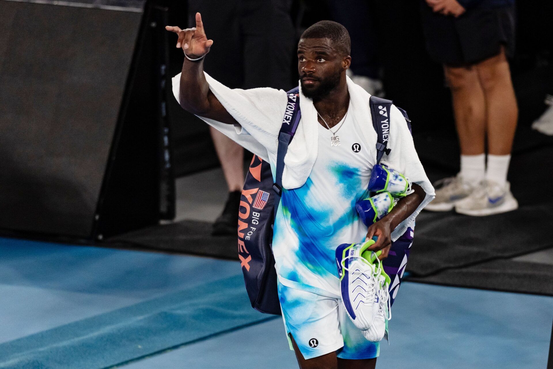 Frances Tiafoe of United States after his match against Alex de Minaur of Australia in the third round of the mens singles at the Australian Open at Rod Laver Arena in Melbourne Park.
