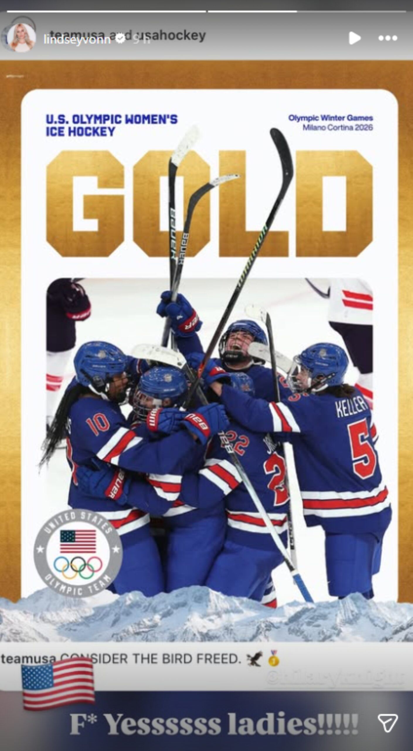 Vonn congratulations to Team USA women's ice hockey