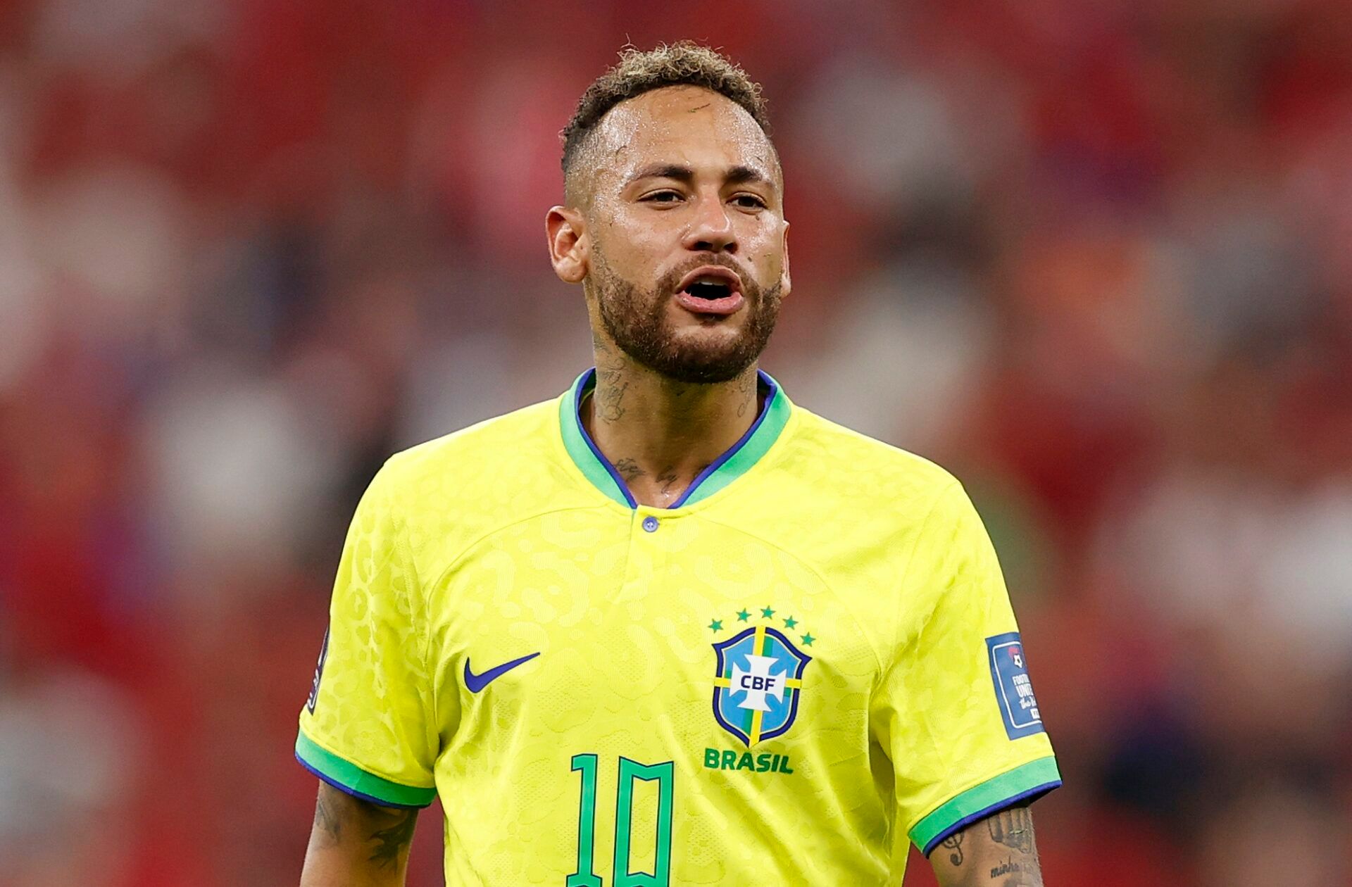 Brazil forward Neymar (10) during the second half in a group stage match against Serbia during the 2022 World Cup at Lusail Stadium.