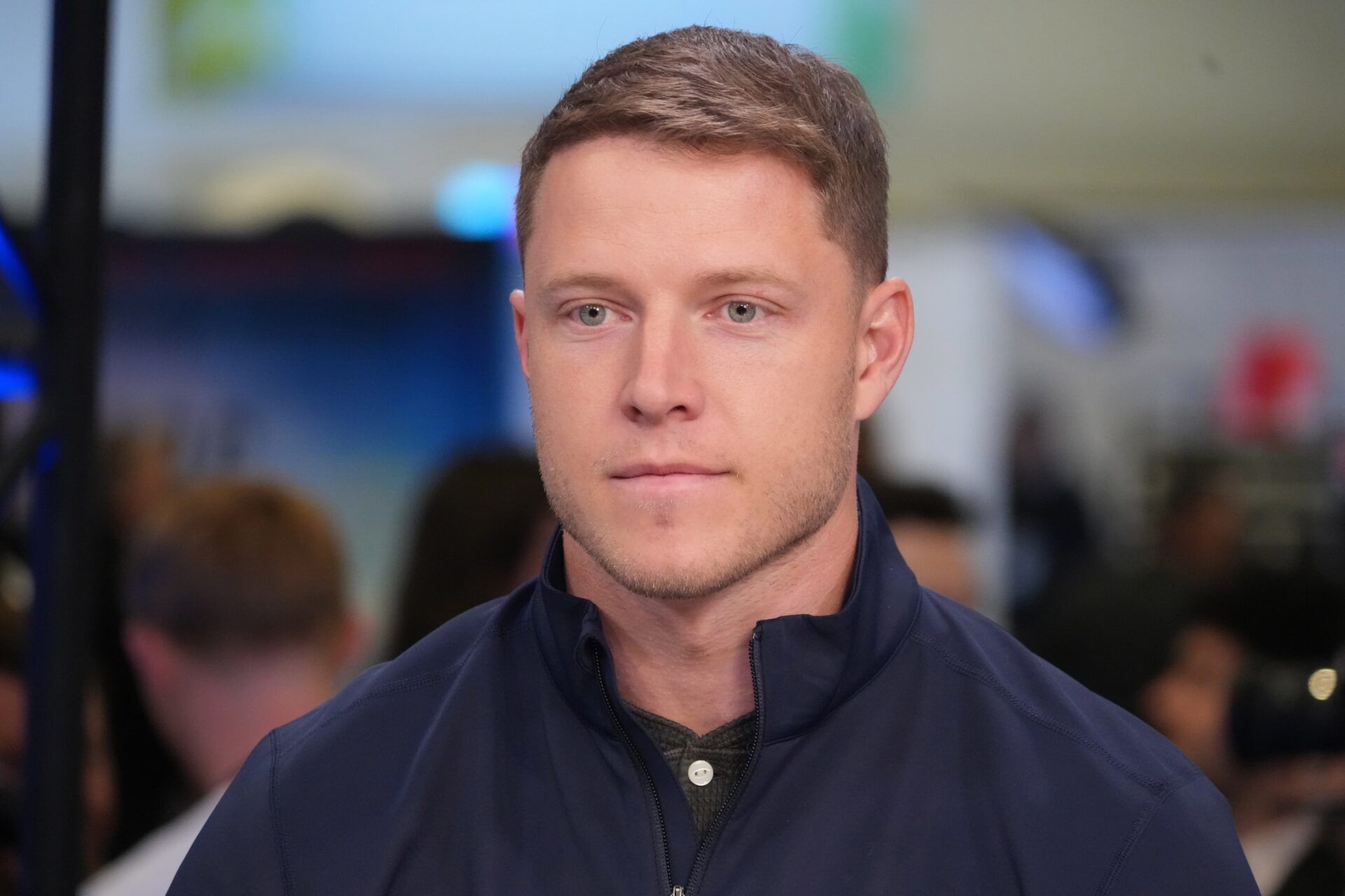 San Francisco 49ers running back Christian McCaffrey on the NFL Network set at the Super Bowl LX media center at the Moscone Center.