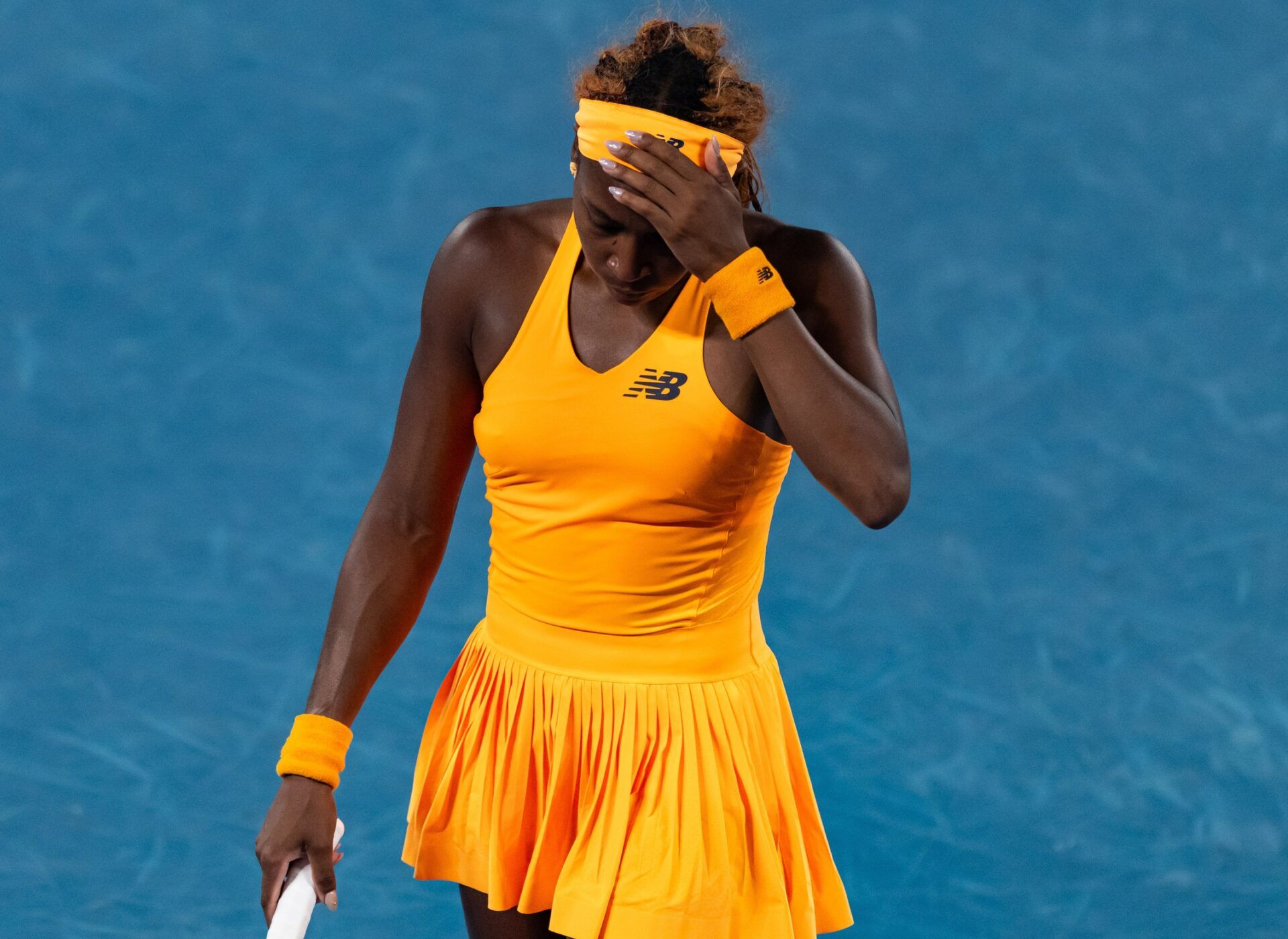 Coco Gauff of United States in action against Elina Svitolina of Ukraine in the quarterfinals of the women’s singles at the Australian Open at Rod Laver Arena in Melbourne Park.