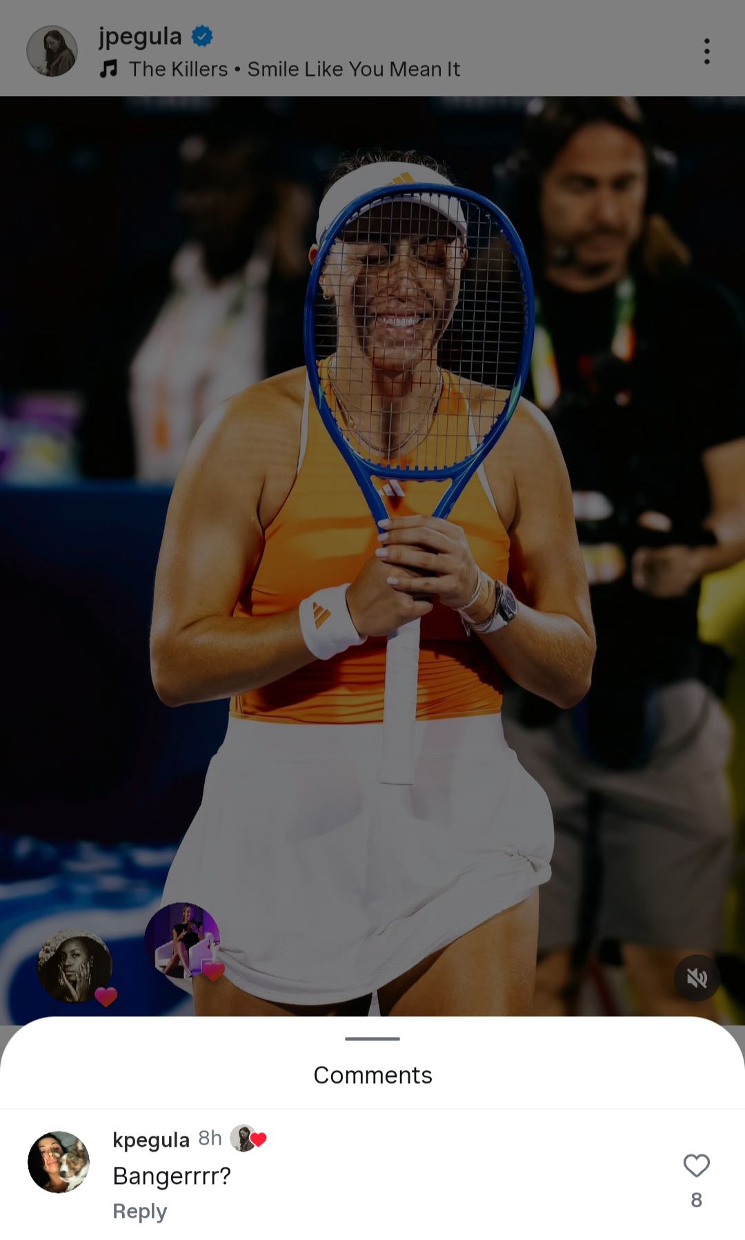 Kelly's comment on Jessica Pegula's Instagram story