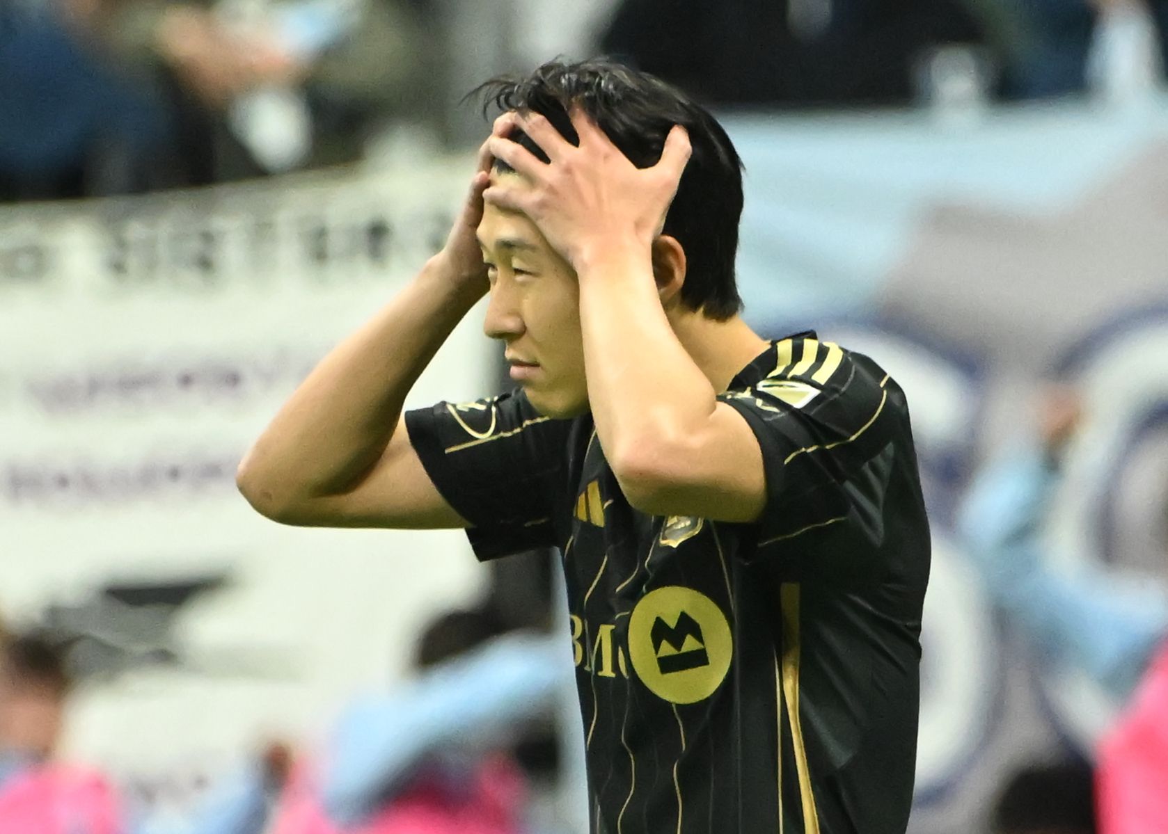 Los Angeles FC forward Son Heung-Min (7) reacts to missing the penalty kick against Vancouver Whitecaps FC at BC Place.