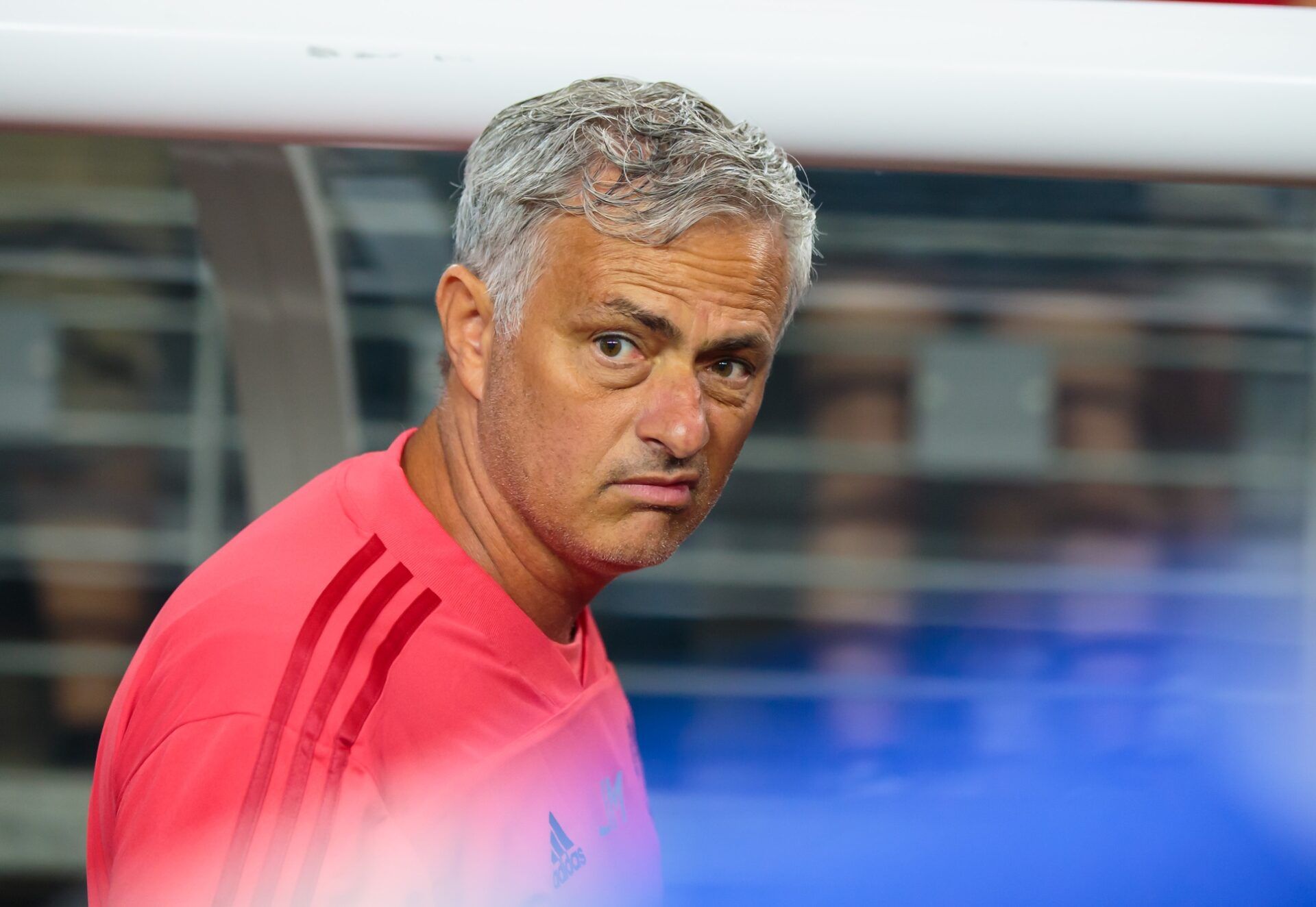 Manchester United manager Jose Mourinho reacts against Club America during an international friendly soccer match at University of Phoenix Stadium.