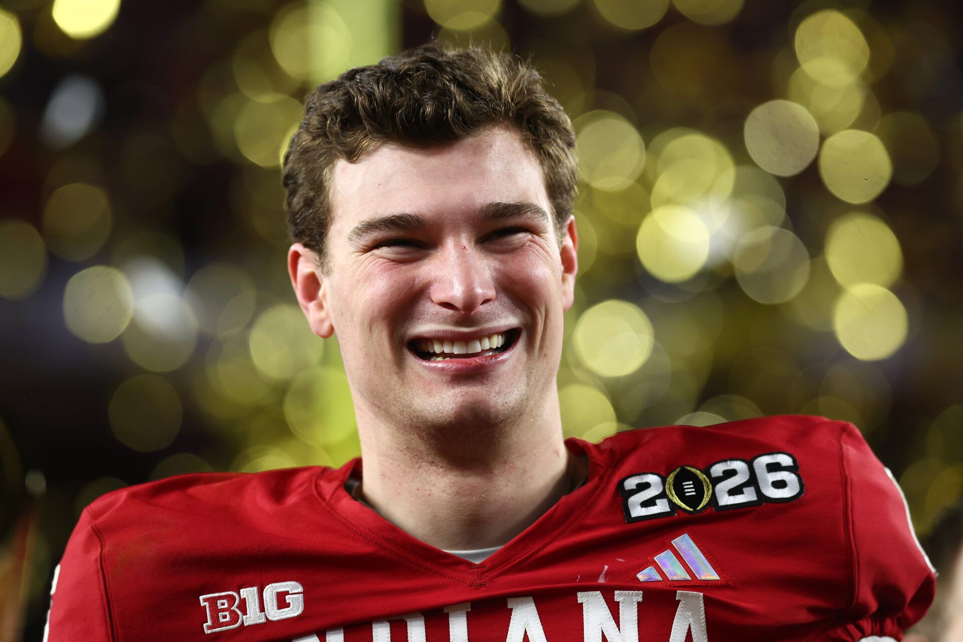 Indiana Hoosiers quarterback Fernando Mendoza (15) reacts after the College Football Playoff National Championship game against the Miami Hurricanes at Hard Rock Stadium.