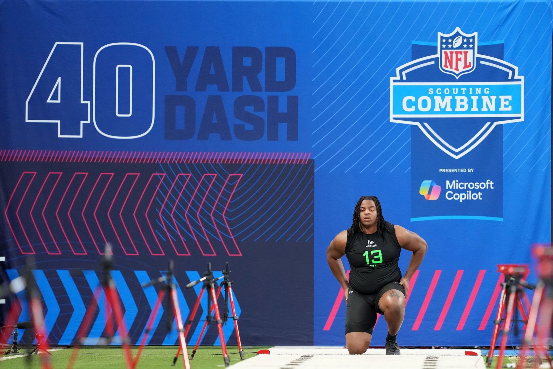 Minnesota offensive lineman Airentae Ersery (OL13)  during the 2025 NFL Scouting Combine at Lucas Oil Stadium.
