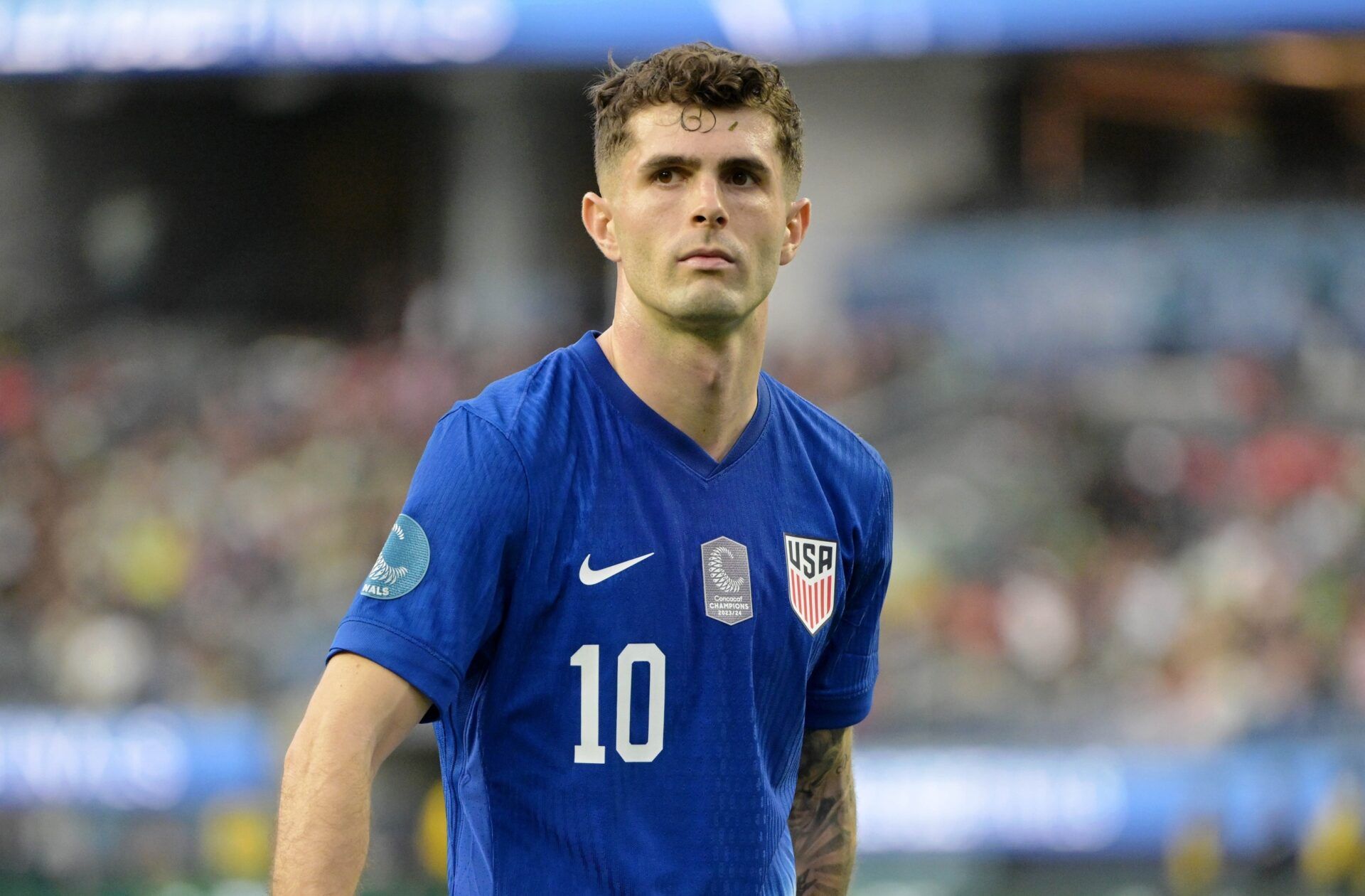 United States of America forward Christian Pulisic (10) reacts against Panama during the second half of a Concacaf Nations League semifinal match at SoFi Stadium.