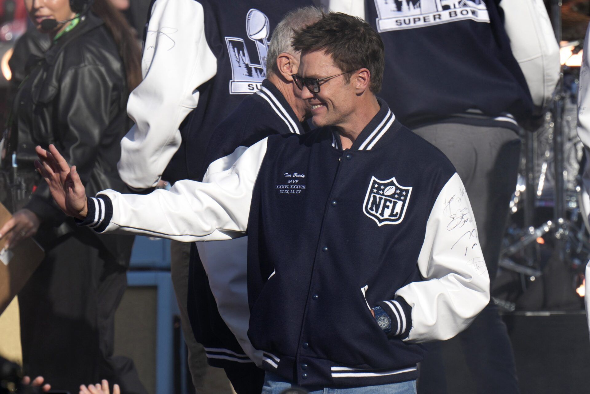 Tom Brady waves before Super Bowl LX between the Seattle Seahawks and the New England Patriots at Levi's Stadium.