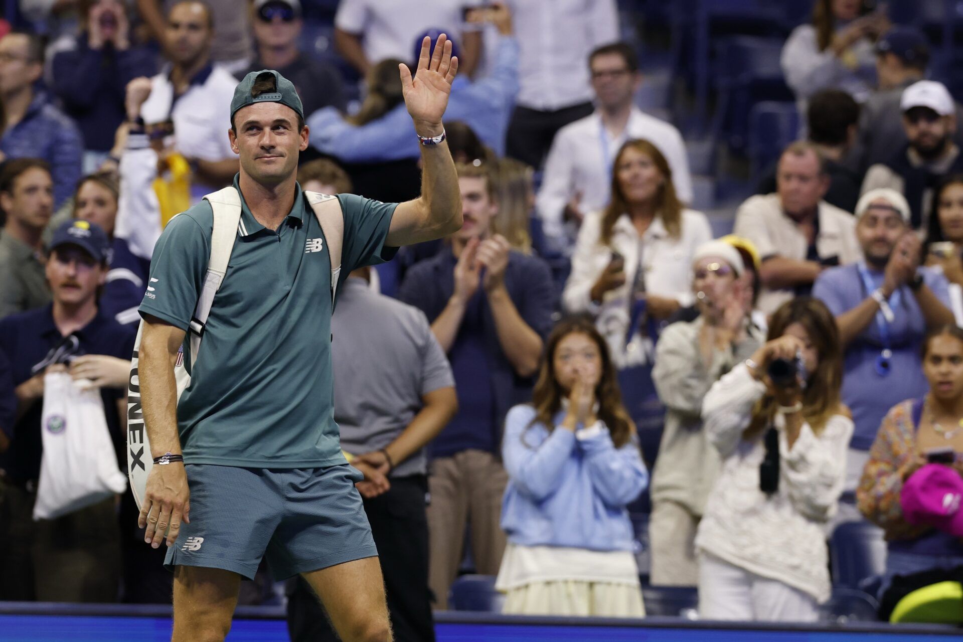 Tommy Paul (USA) waves to the crowd while leaving the court after his match against Alexander Bublik (KAZ) (not pictured) on day seven of the 2025 US Open tennis championships at Billie Jean King National Tennis Center.