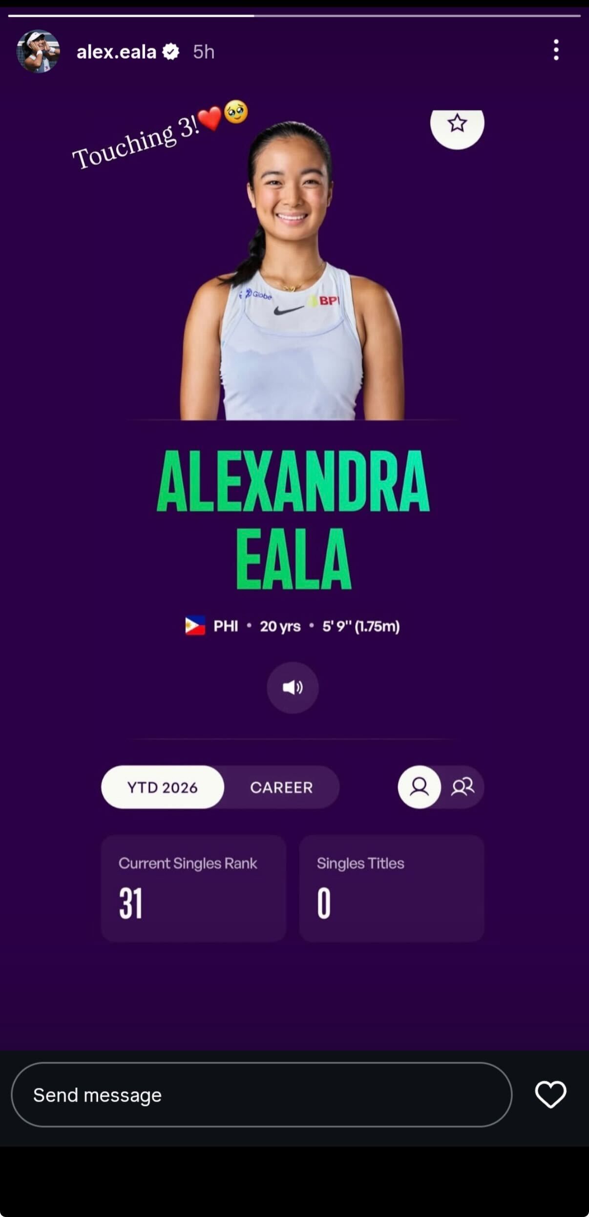 Screen grab of Alexandra Eala's Instagram story