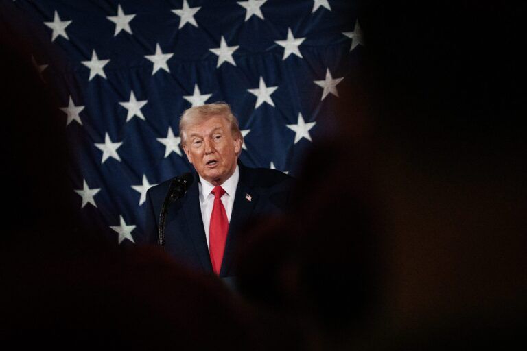 President Donald Trump speaks to a crowd of soldiers on Friday, Feb. 13, 2026, at Fort Bragg.