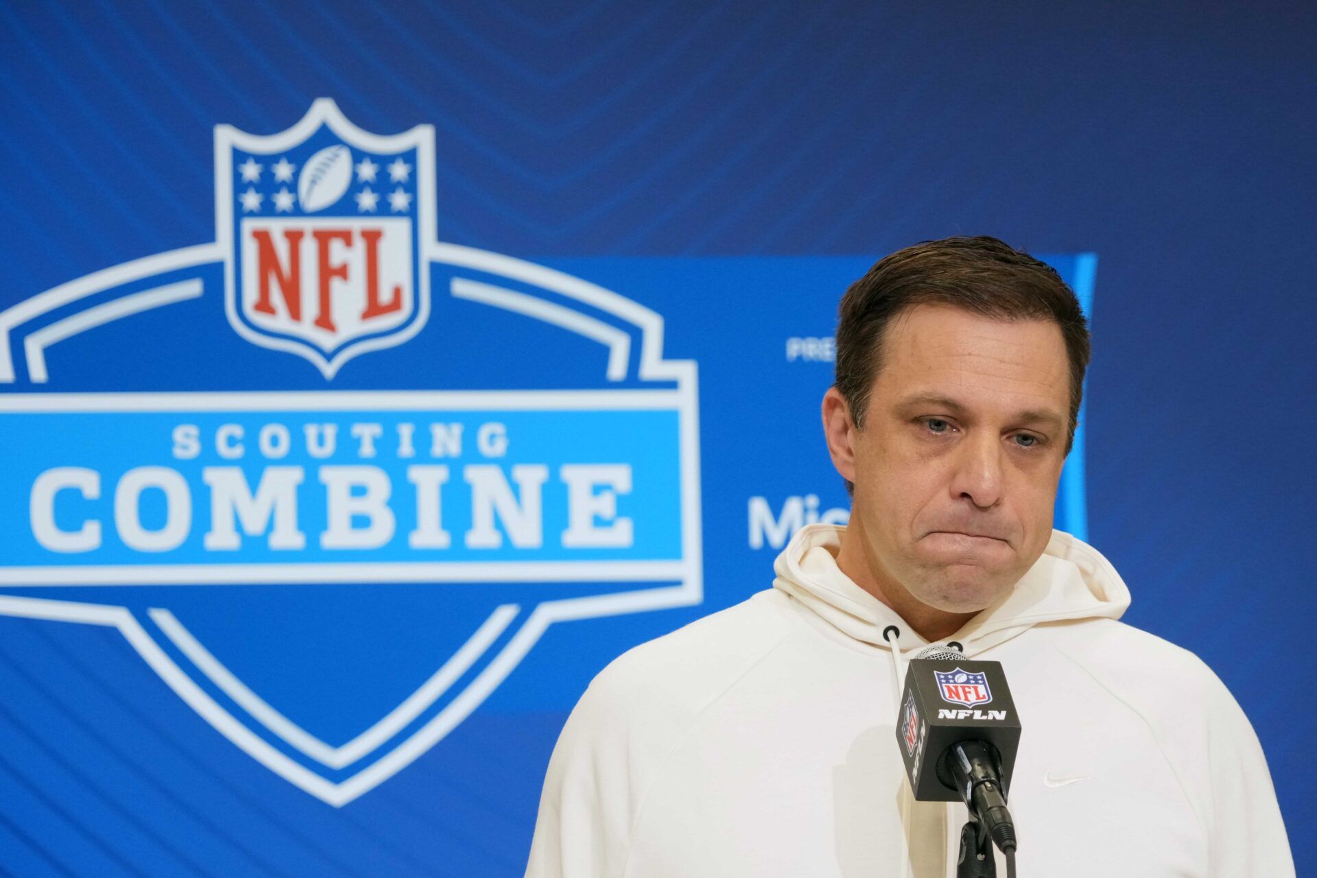 Kansas City Chiefs general manager Brett Veach speaks during the NFL Scouting Combine at the Indiana Convention Center.