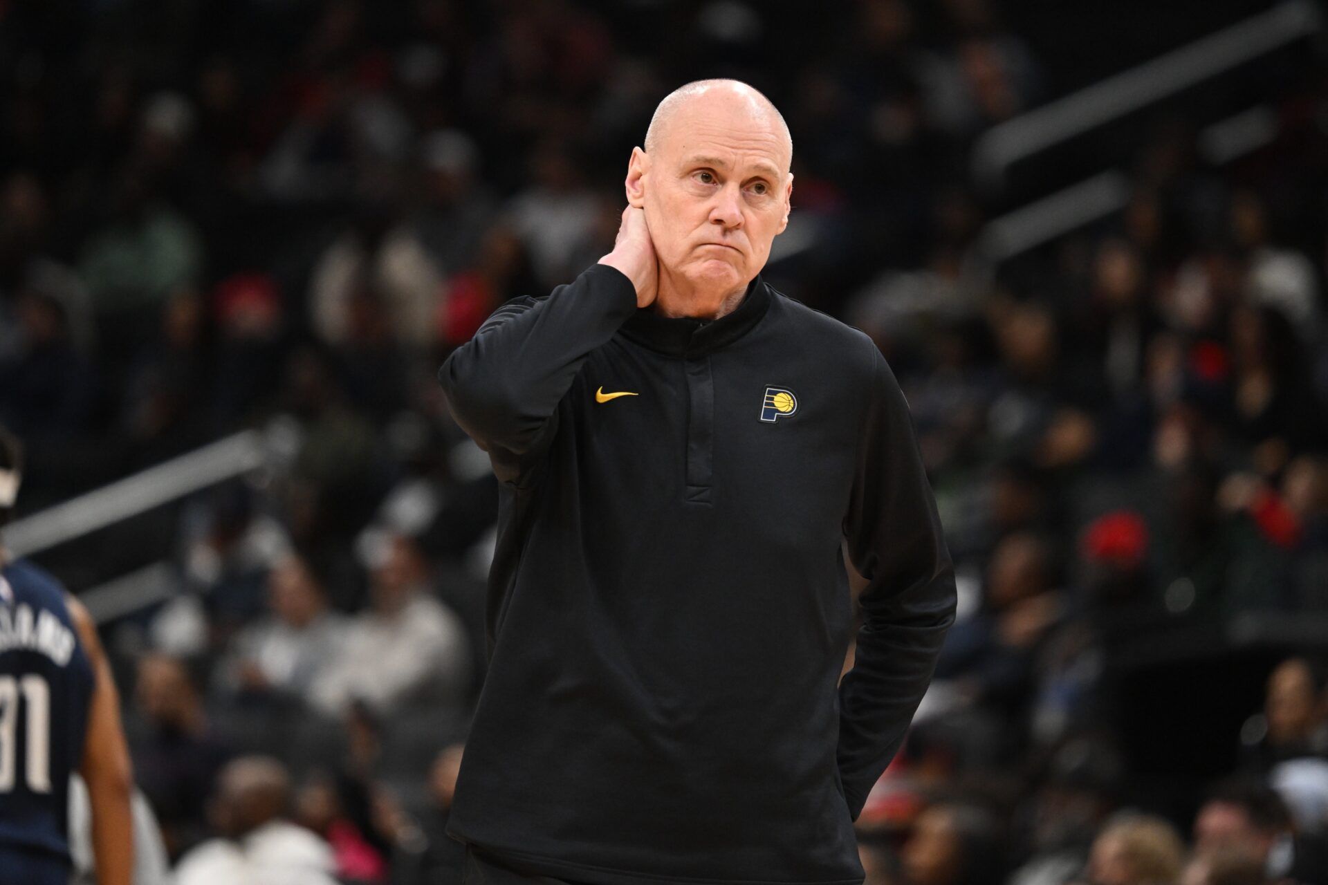 Indiana Pacers head coach Rick Carlisle during a timeout in the second quarter against the Washington Wizards at Capital One Arena.