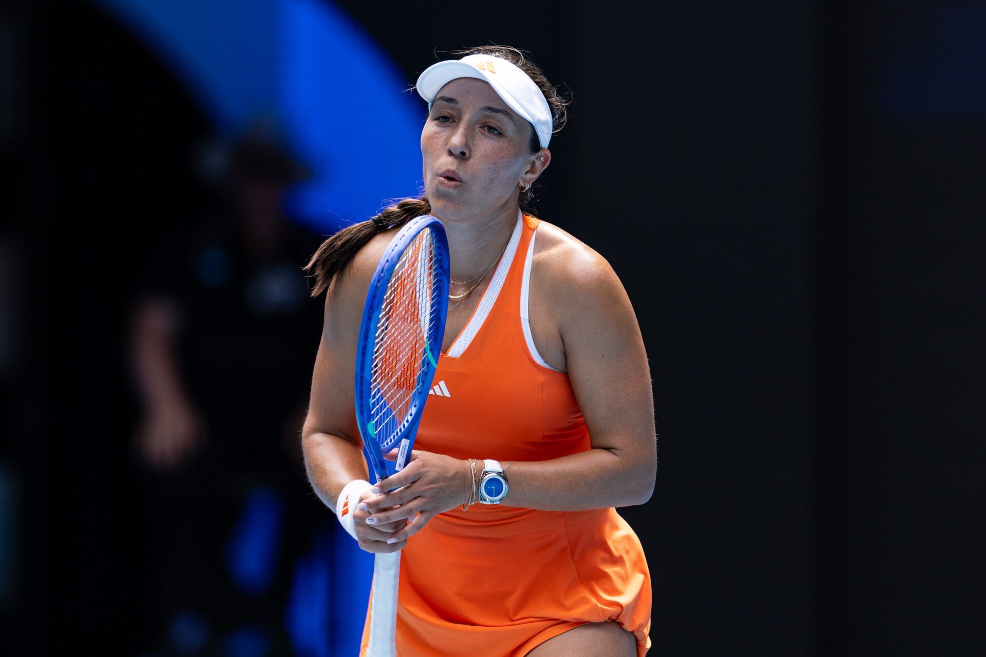 Jessica Pegula of United States in action against Amanda Anisimova of United States in the quarterfinals of the women’s singles at the Australian Open at Rod Laver Arena in Melbourne Park.