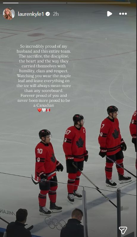 Connor McDavid’s wife, Lauren Kyle, shared a message on her Instagram story.