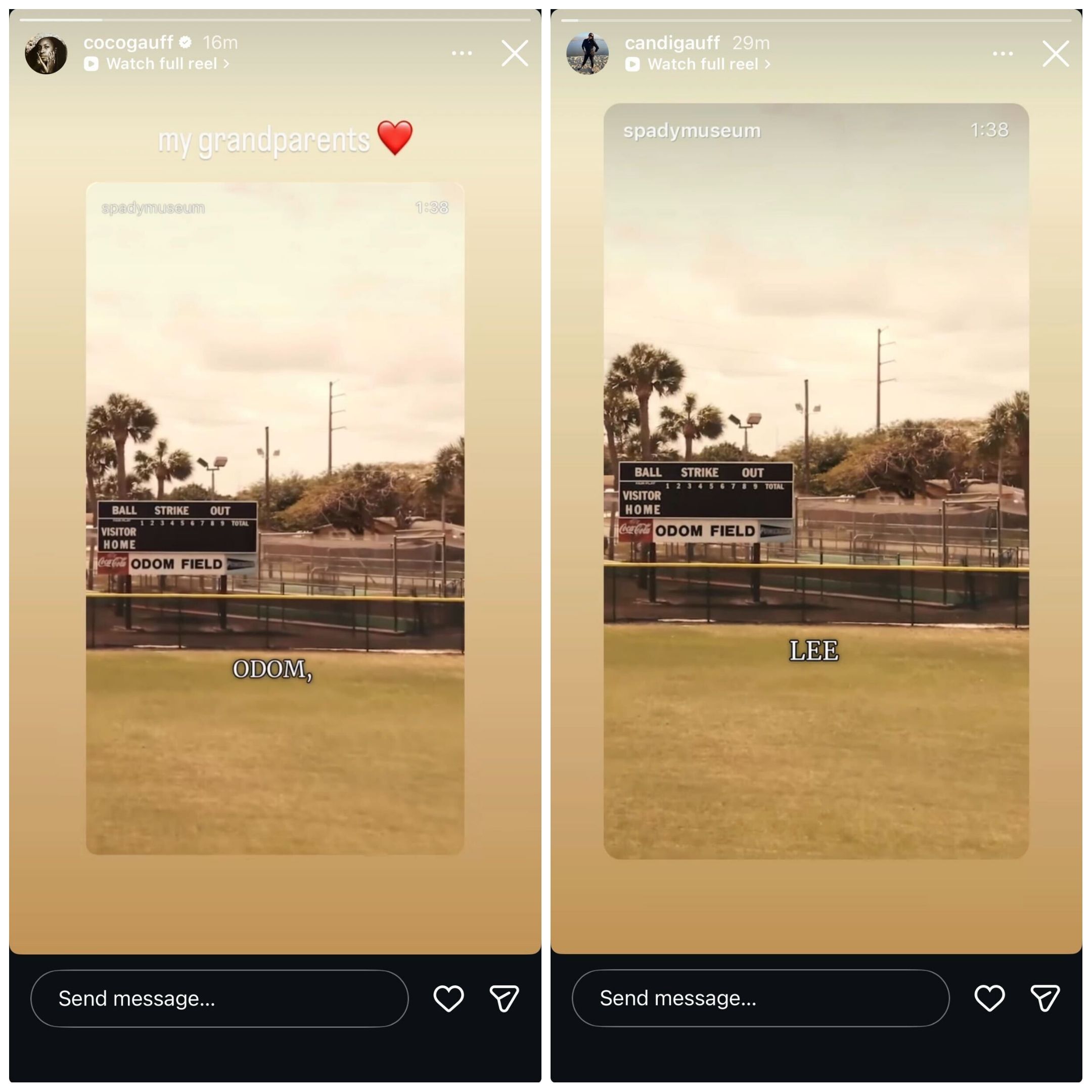 Screen grab of Coco Gauff and her mother Candi Gauff's Instagram stories