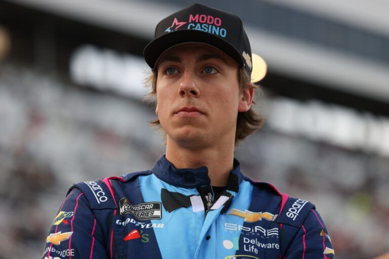 NASCAR Cup Series driver Carson Hocevar (77) before NASCAR Cup Series Xfinity 500 Qualifying at Martinsville Speedway.