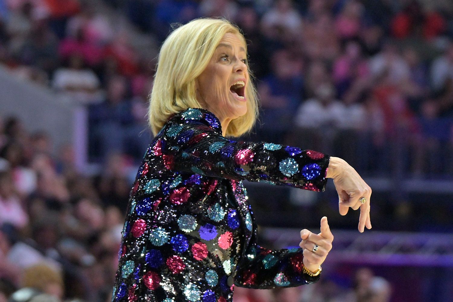 LSU head coach Kim Mulkey against the Ole Miss Rebels in a NCAA women’s college basketball game at the Sandy and John Black Pavilion at Ole Miss in Oxford, Miss. on Thursday, Feb. 19, 2026.