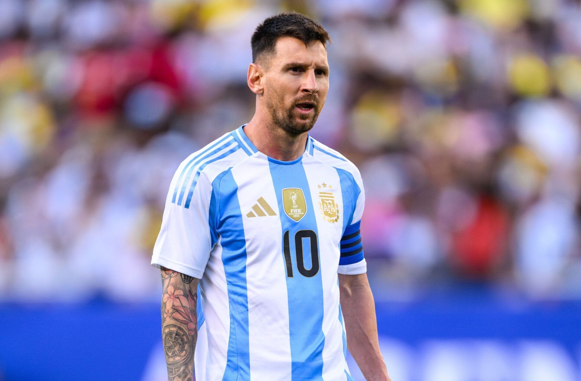Argentina forward Lionel Messi (10) looks on against Ecuador during the second half at Soldier Field.