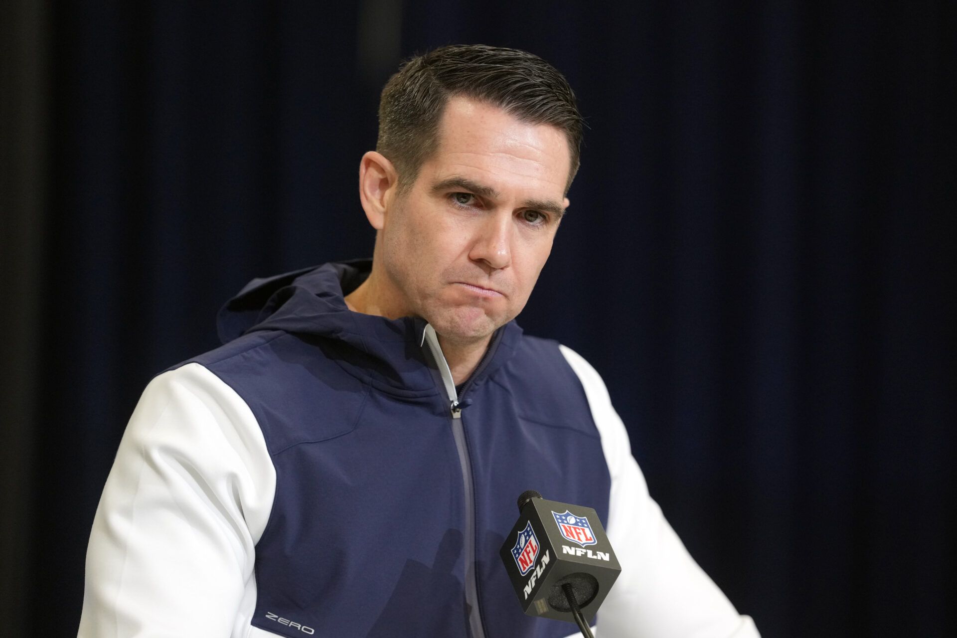 New York Giants general manager Joe Schoen speaks at the NFL Scouting Combine at the Indiana Convention Center.