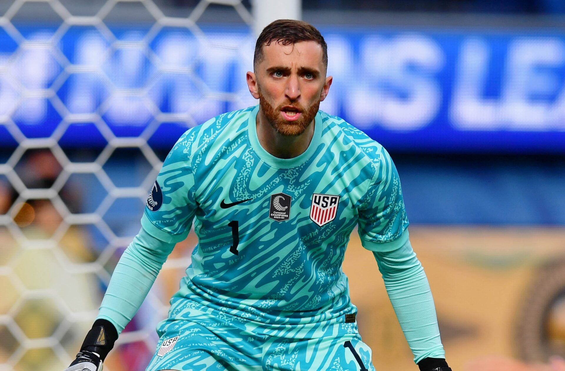 United States of America goalkeeper Matt Turner (1) follows play against Panama during the first half of a Concacaf Nations League semifinal match at SoFi Stadium.