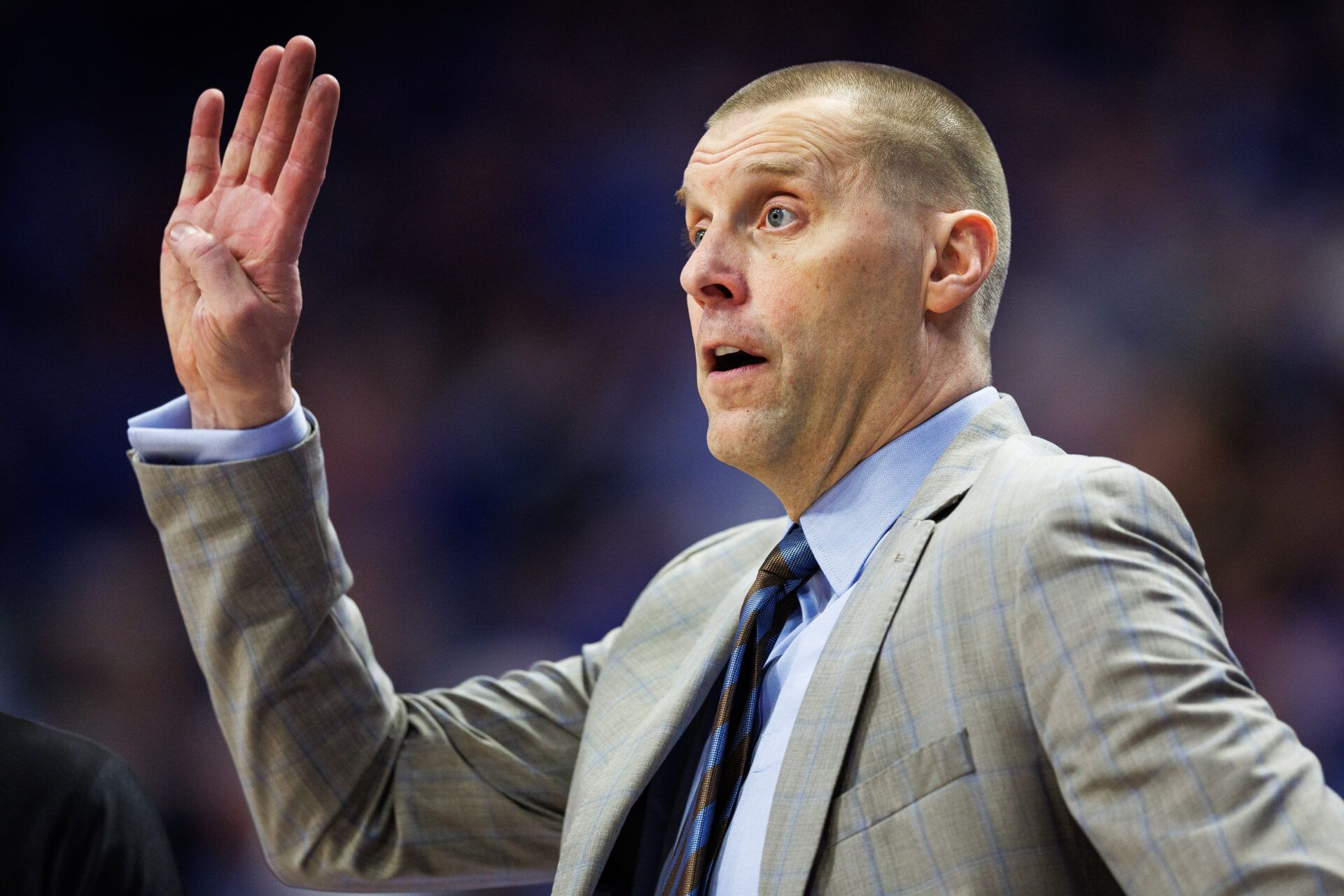 Kentucky Wildcats head coach Mark Pope calls out to his players during the first half against the Georgia Bulldogs at Rupp Arena at Central Bank Center.