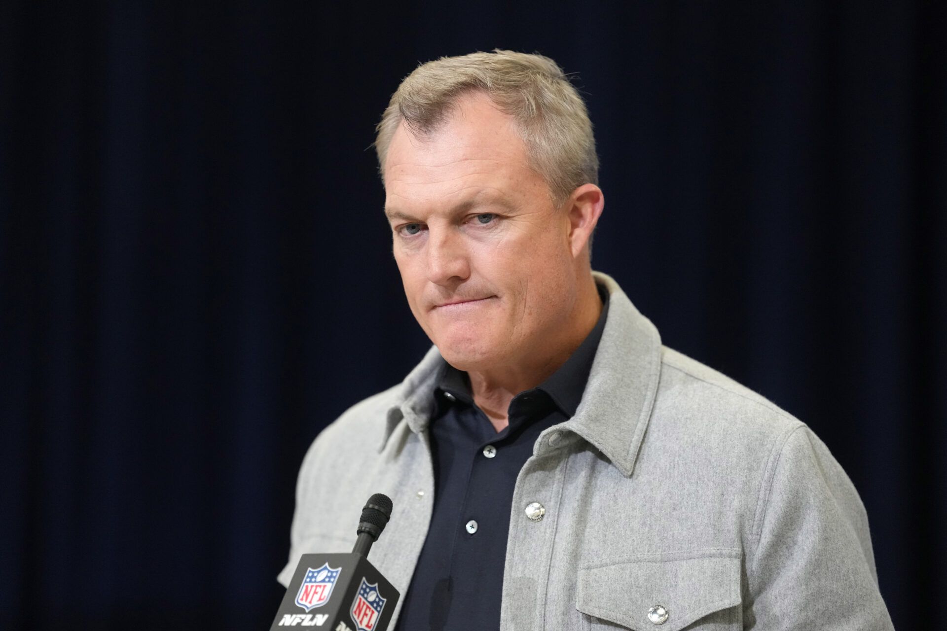 San Francisco 49ers general manager John Lynch speaks at the NFL Scouting Combine at the Indiana Convention Center.