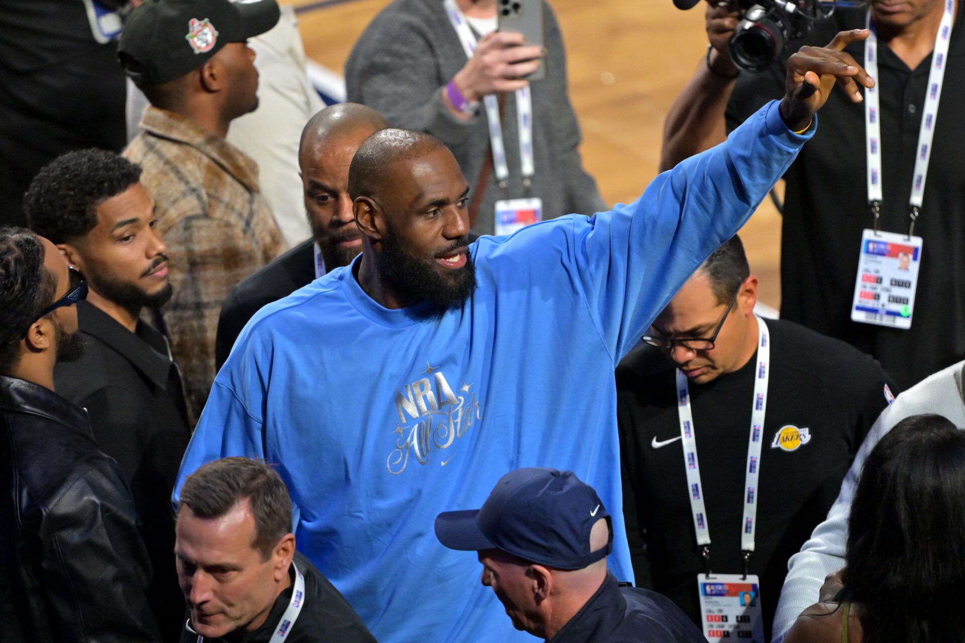 Team USA Stripes forward LeBron James (23) of the Los Angeles Lakers leaves the court after the championship game during the 75th NBA All Star Game at Intuit Dome.