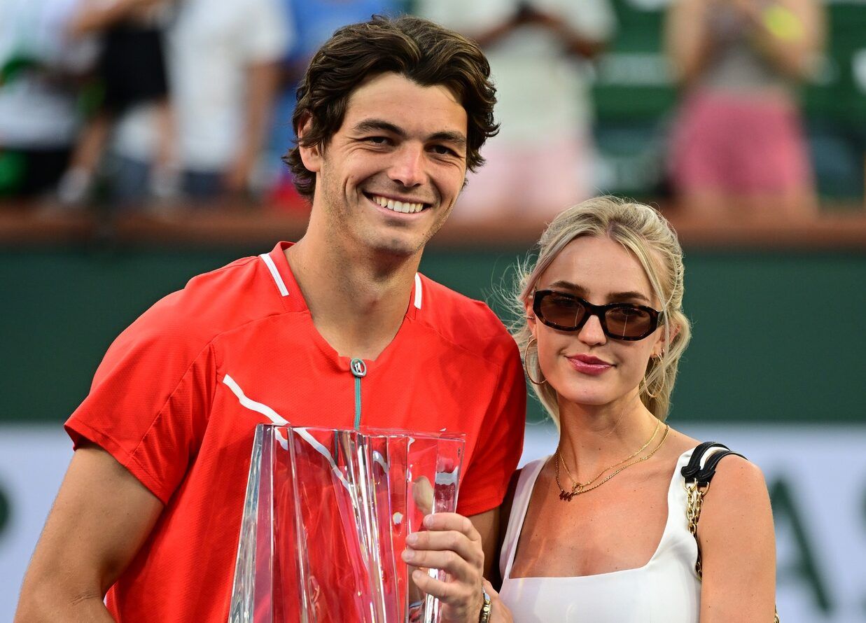 Taylor Fritz (USA) with his girlfriend Morgan Riddle after defeating Rafael Nadal (ESP) in the men’s final at the BNP Paribas Open at the Indian Wells Tennis Garden.