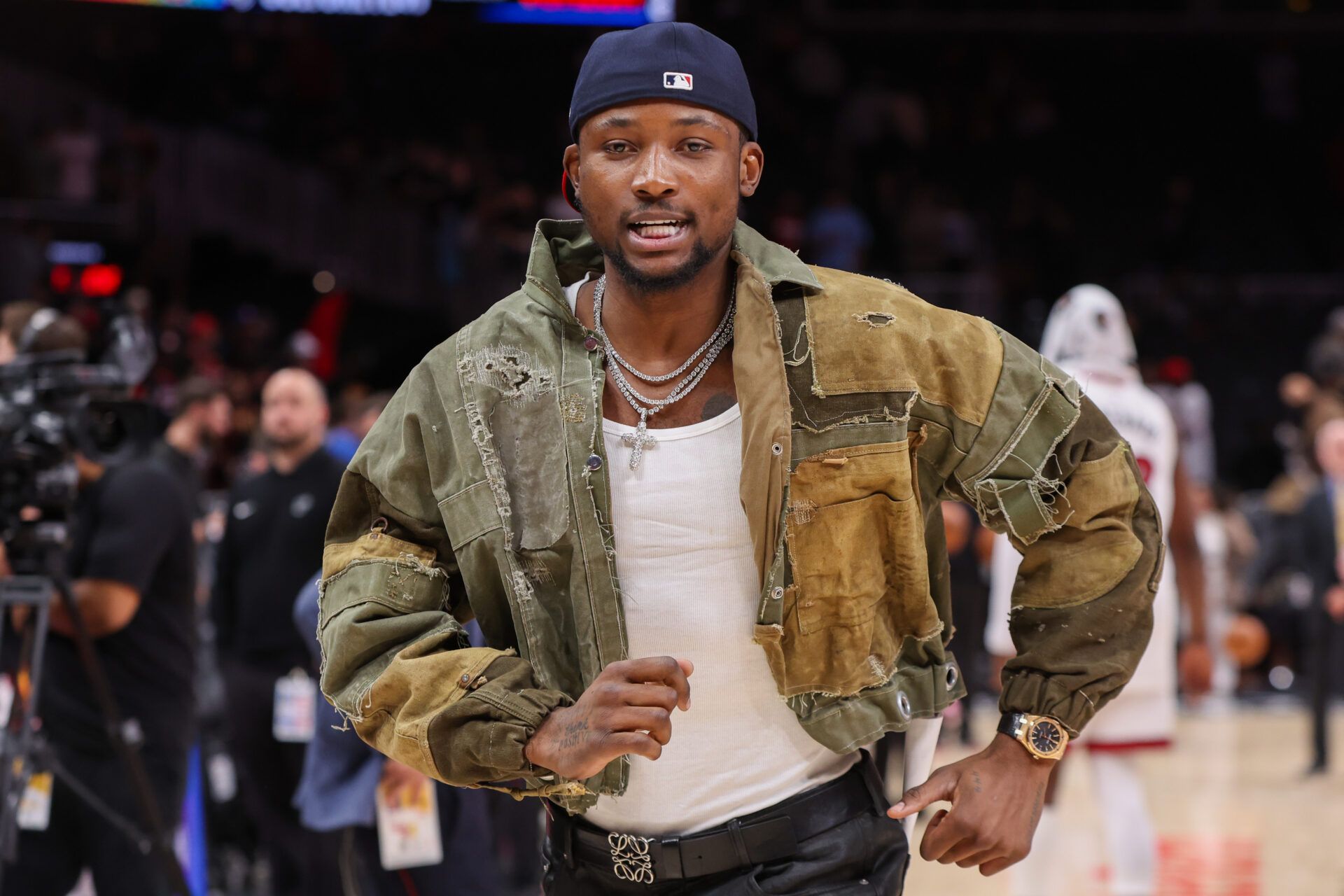 Atlanta Hawks forward Jonathan Kuminga (0) leaves the court afte a game against the Miami Heat at State Farm Arena.