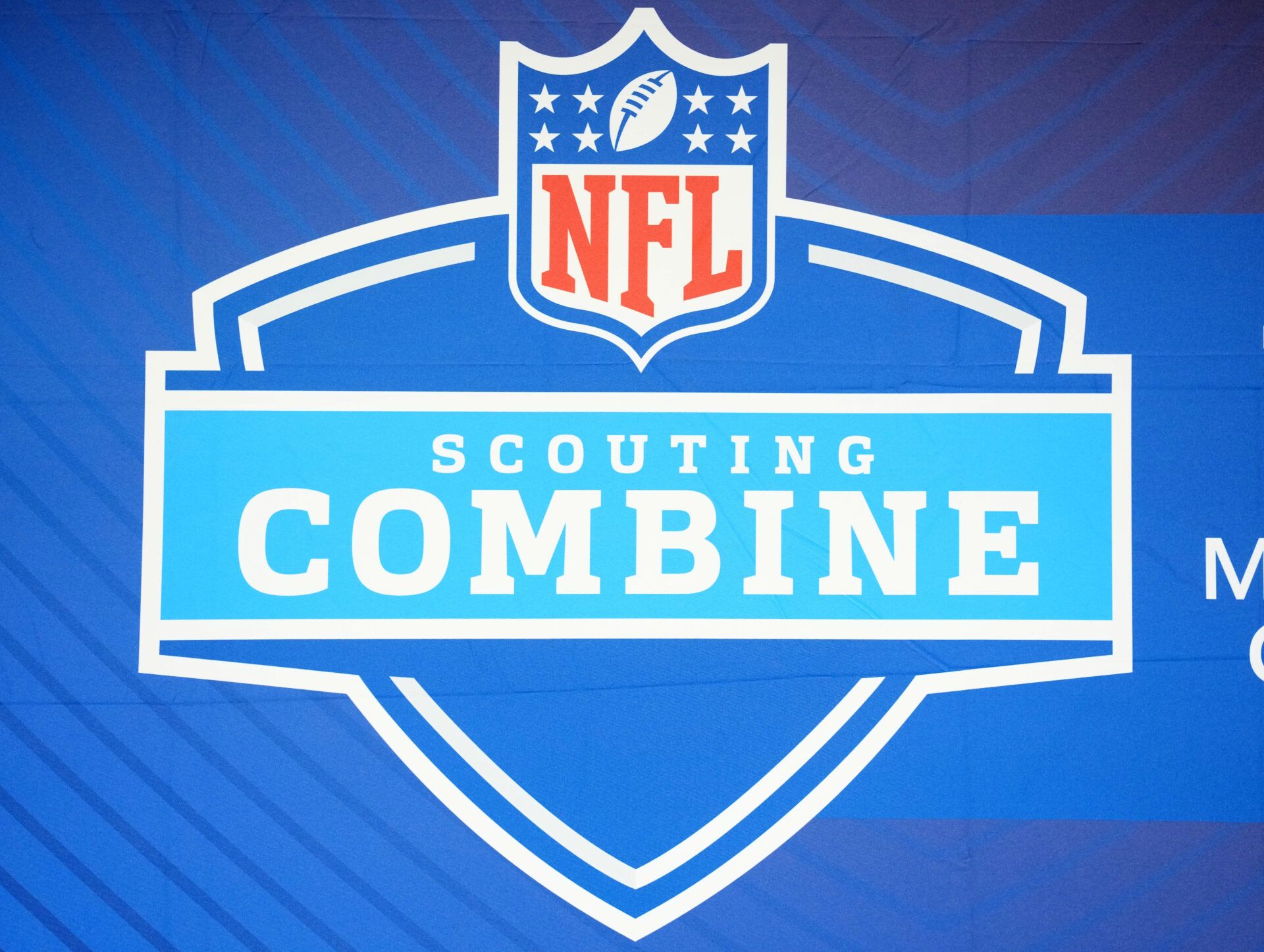 The NFL Scouting Combine logo at the Indiana Convention Center.