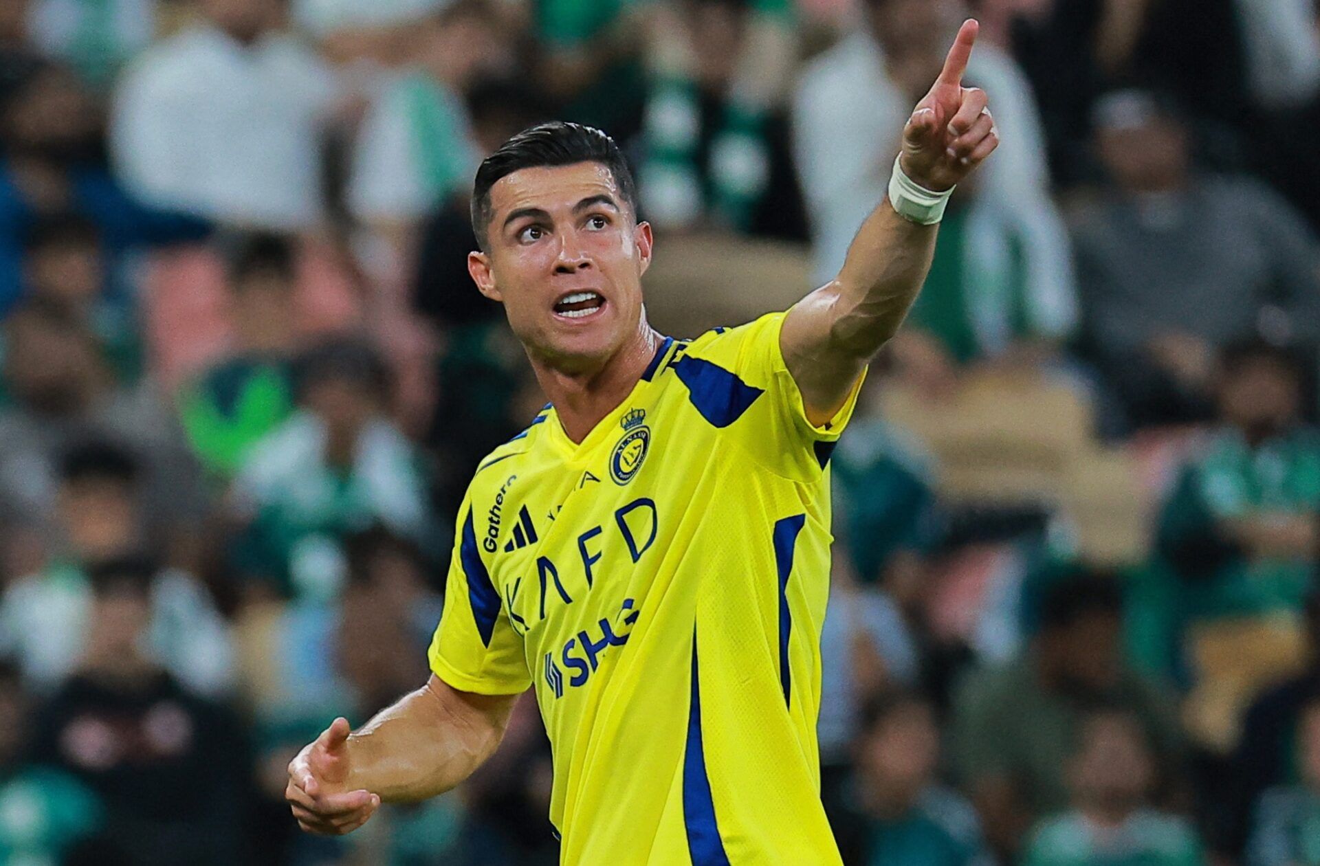 [US, Mexico & Canada customers only] Feb 13, 2024; Jeddah, Saudi Arabia; Al Nassr player Cristiano Ronaldo reacts after being substituted  in a Saudi Pro League soccer match at King Abdullah Sports City.