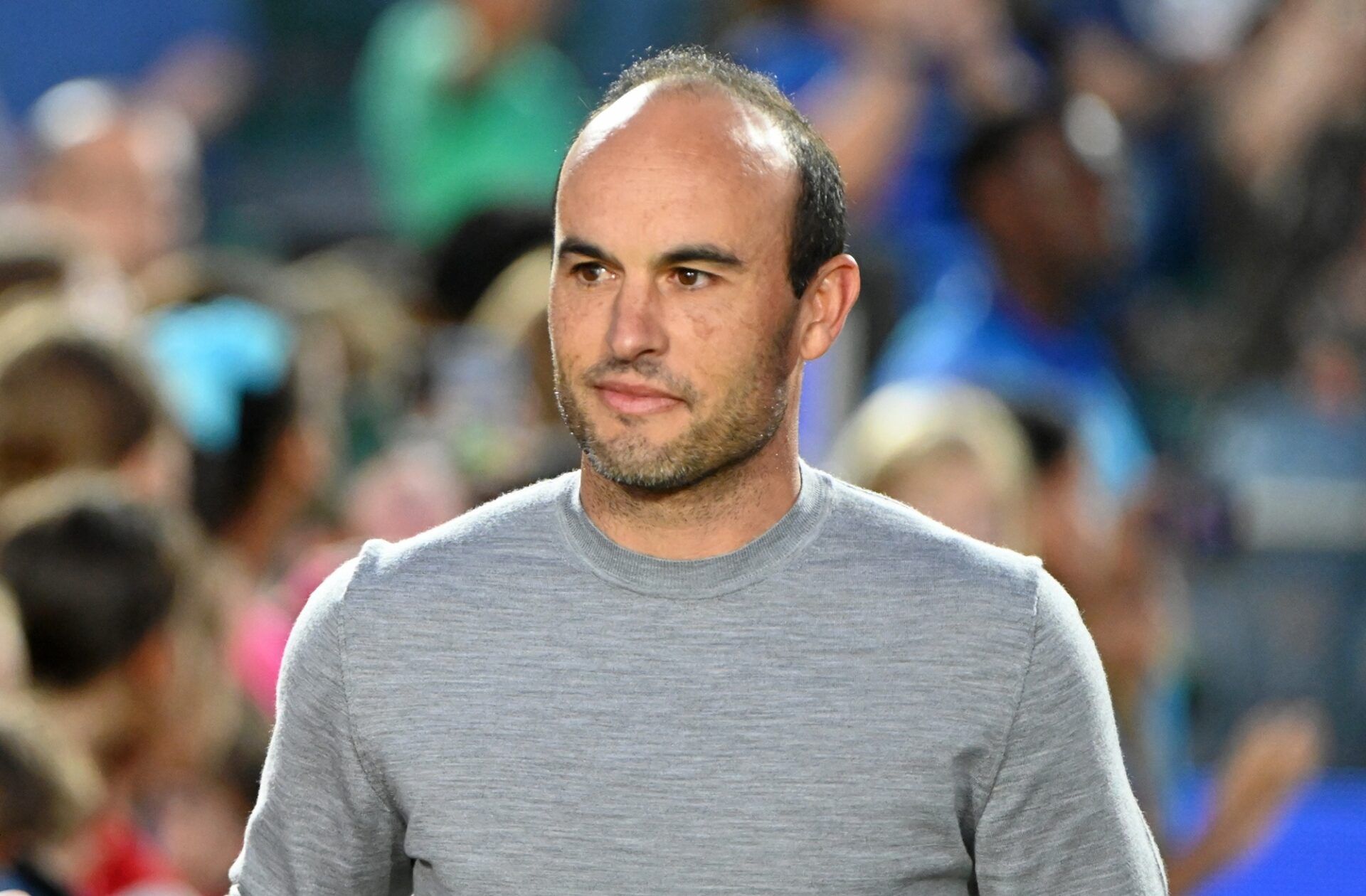 San Diego Wave FC interim head coach Landon Donovan greets fans before the game between the North Carolina Courage and San Diego Wave FC at WakeMed Soccer Park.