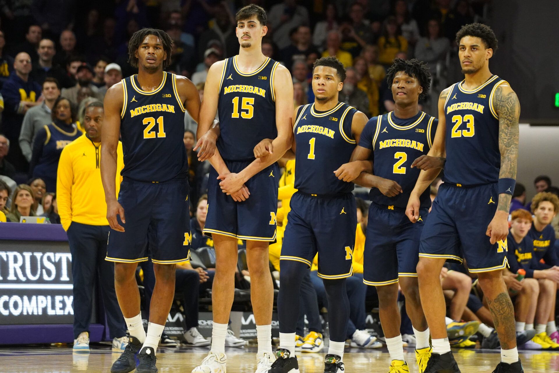The starting five player for the Michigan Wolverines against the Northwestern Wildcats during the second half at Welsh-Ryan Arena.